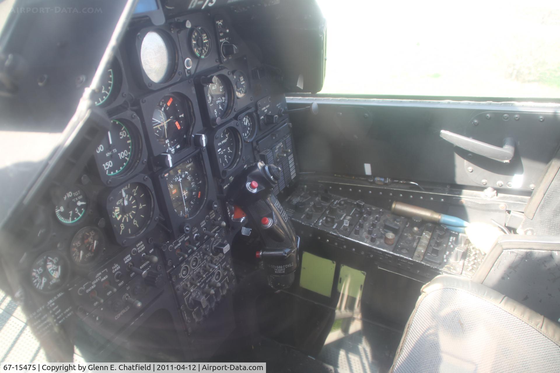 67-15475, 1967 Bell AH-1G Cobra C/N 20139, At the Dixon, IL Veteran's Memorial.  Pilot's cockpit.