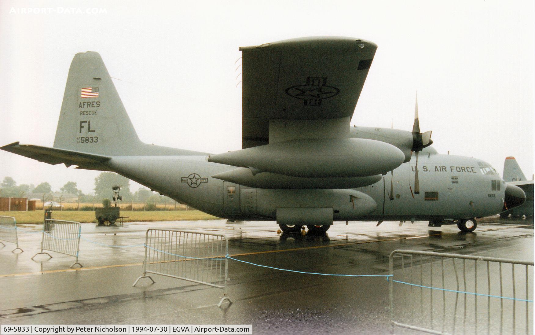 69-5833, 1969 Lockheed HC-130N Hercules C/N 382-4382, HC-130N Hercules, callsign King 33, of 301st Rescue Squadron on display at the 1994 Intnl Air Tattoo at RAF Fairford.