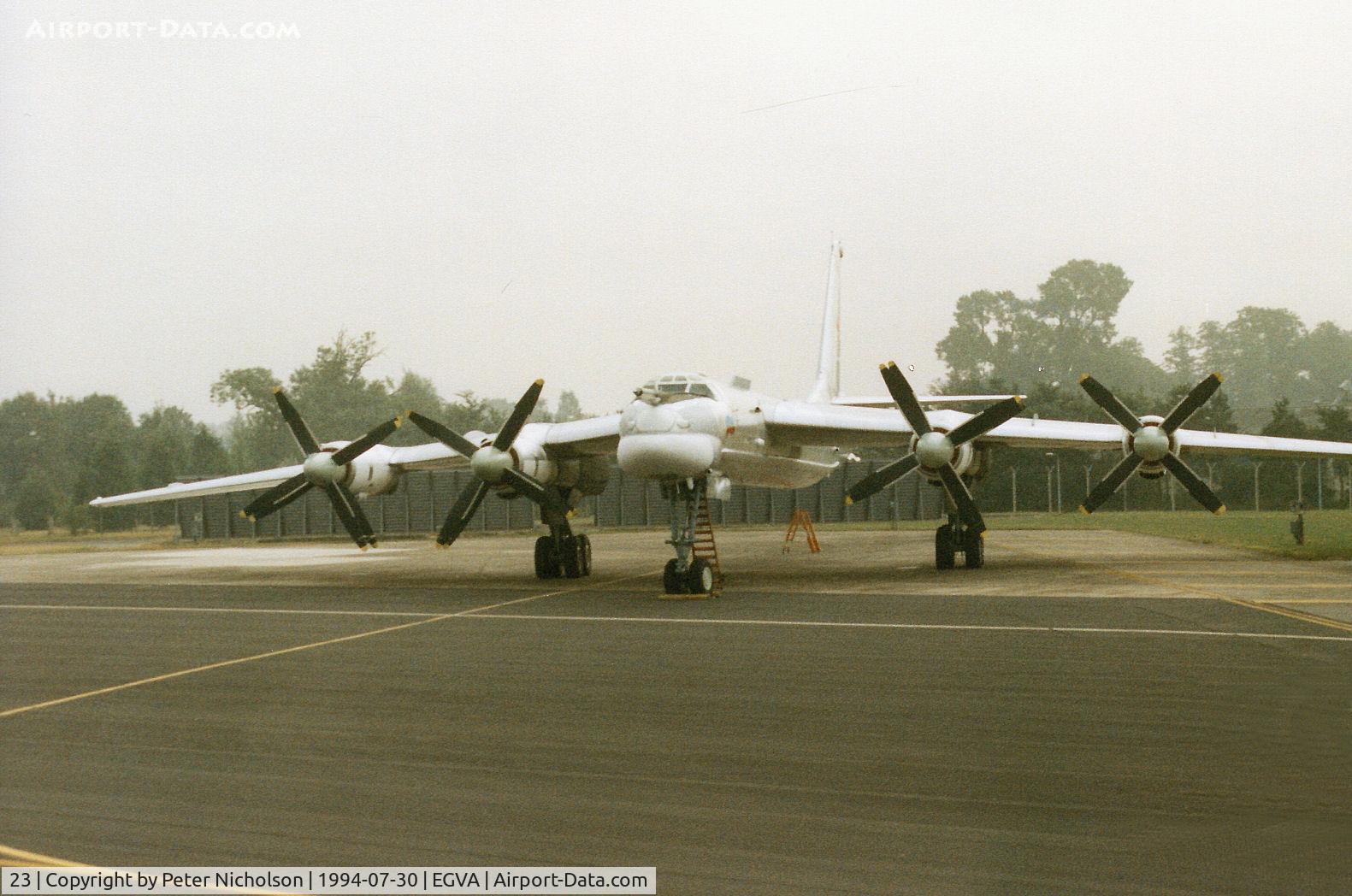 23, Tupolev Tu-95MS C/N 34379, Another view of the Tu-95MS Bear of 182nd Heavy Bomber Regiment on the flight-line at the 1994 Intnl Air Tattoo at RAF Fairford.