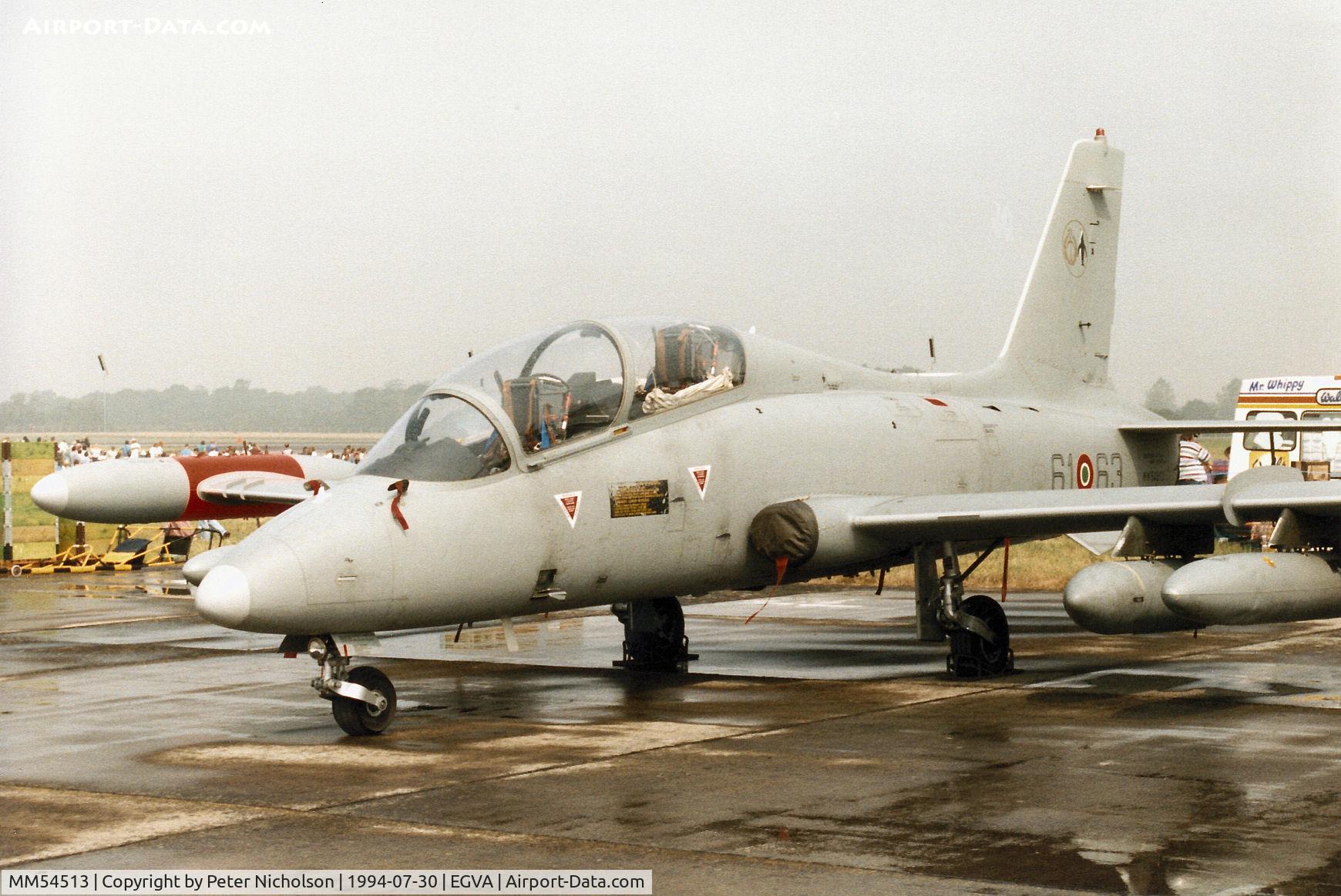 MM54513, Aermacchi MB-339A C/N 6733/128/AA061, MB339A, callsign India 4562, of 61 Stormo Italian Air Force on display at the 1994 Intnl Air Tattoo at RAF Fairford.