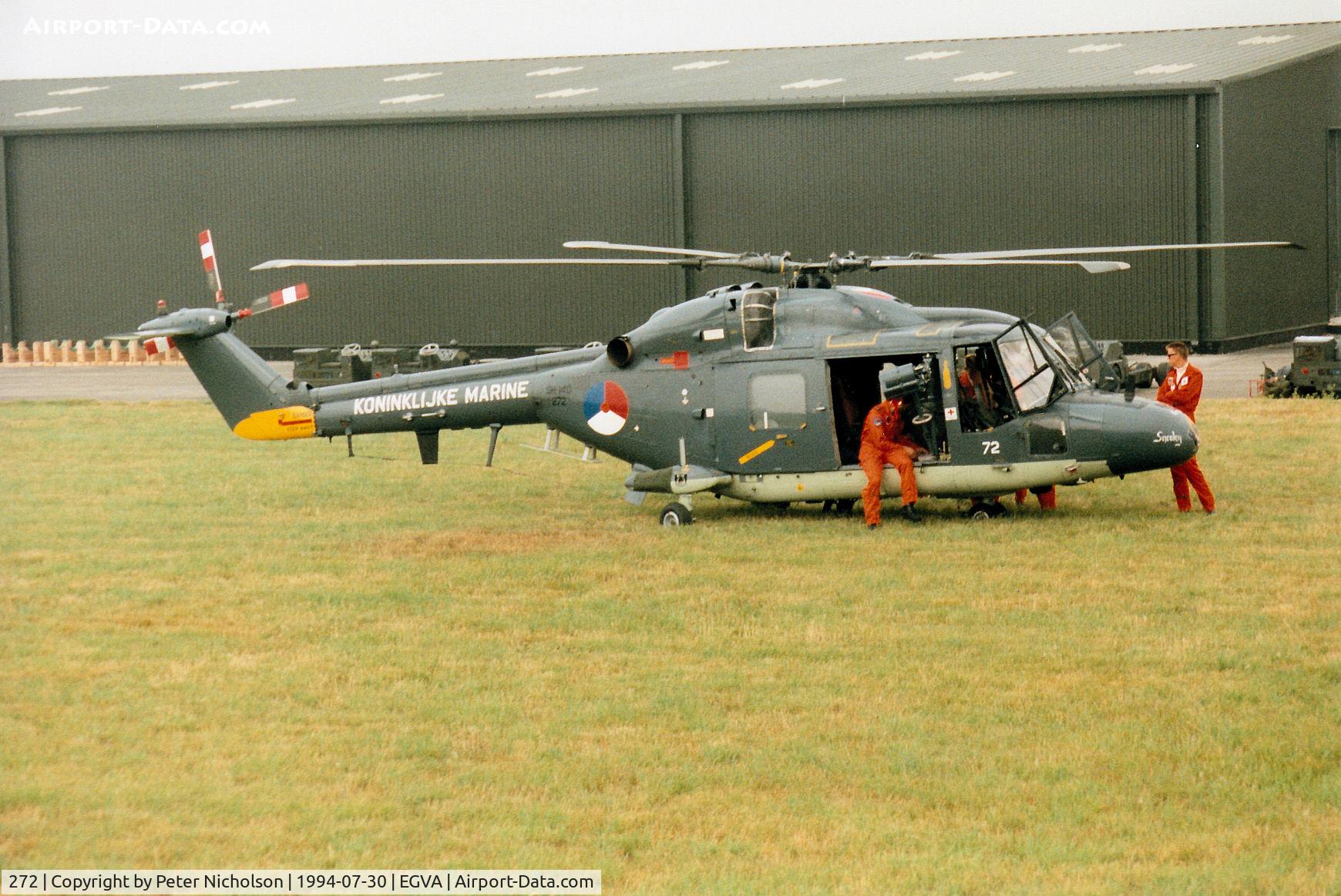 272, Westland SH-14D Lynx C/N 124, Another view of the Royal Netherlands Navy SH-14D Lynx which attended the 1994 Intnl Air Tattoo at RAF Fairford.