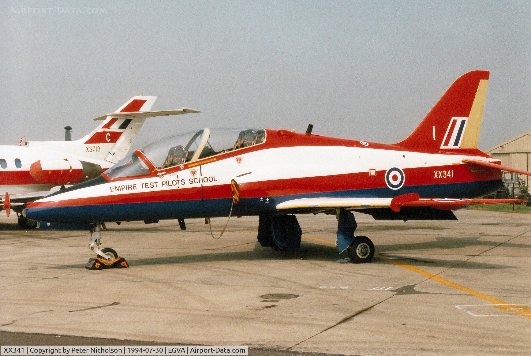 XX341, 1980 Hawker Siddeley Hawk T.1 C/N 190/312165, Hawk T.1 ASTRA of the Empire Test Pilots School at Boscombe Down on display at the 1994 Intnl Air Tattoo at RAF Fairford.