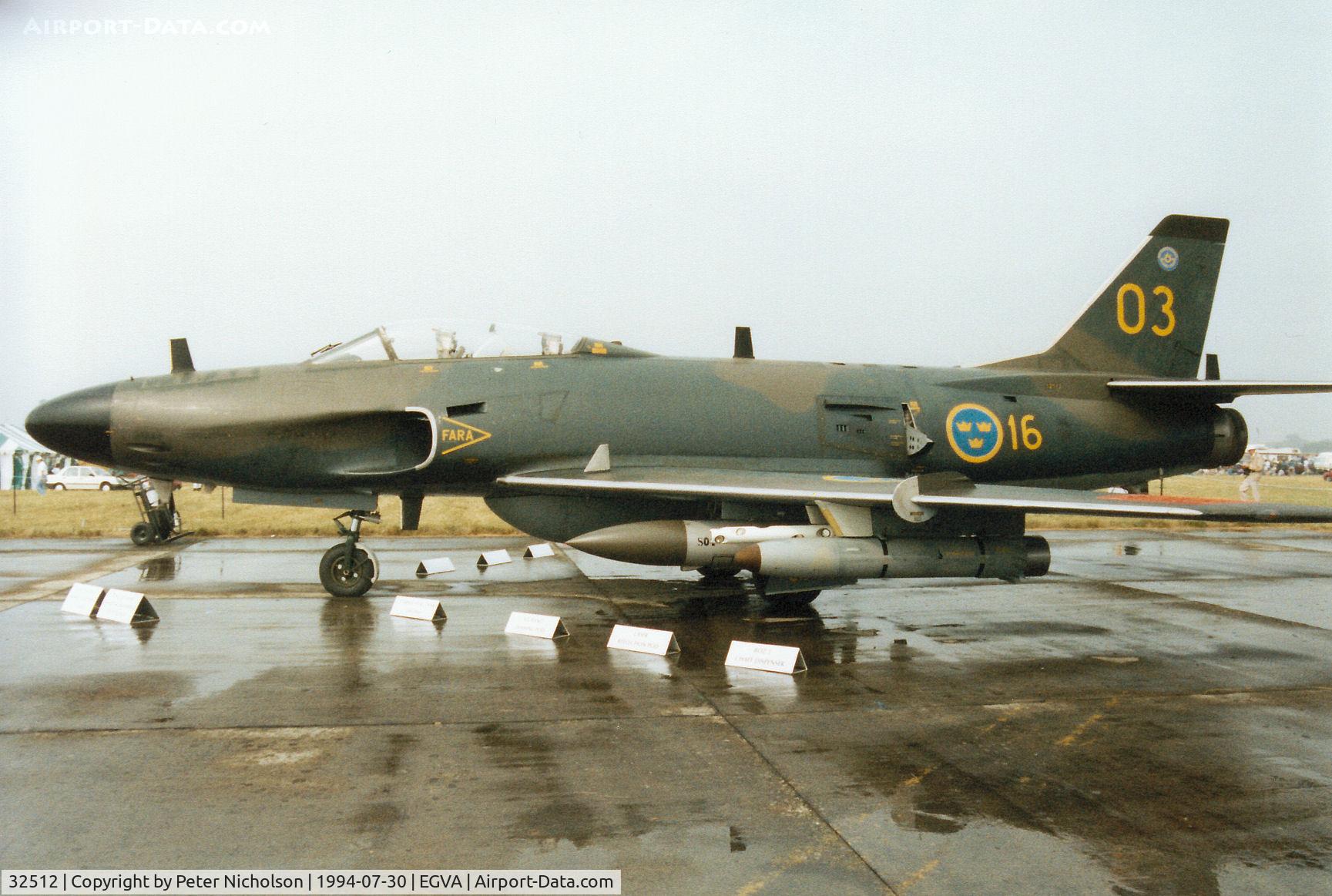 32512, Saab J-32E Lansen C/N 32-512, Saab J-32E Lansen of the Royal Swedish Air Force's F16 Wing on display at the 1994 Intnl Air Tattoo at RAF Fairford.