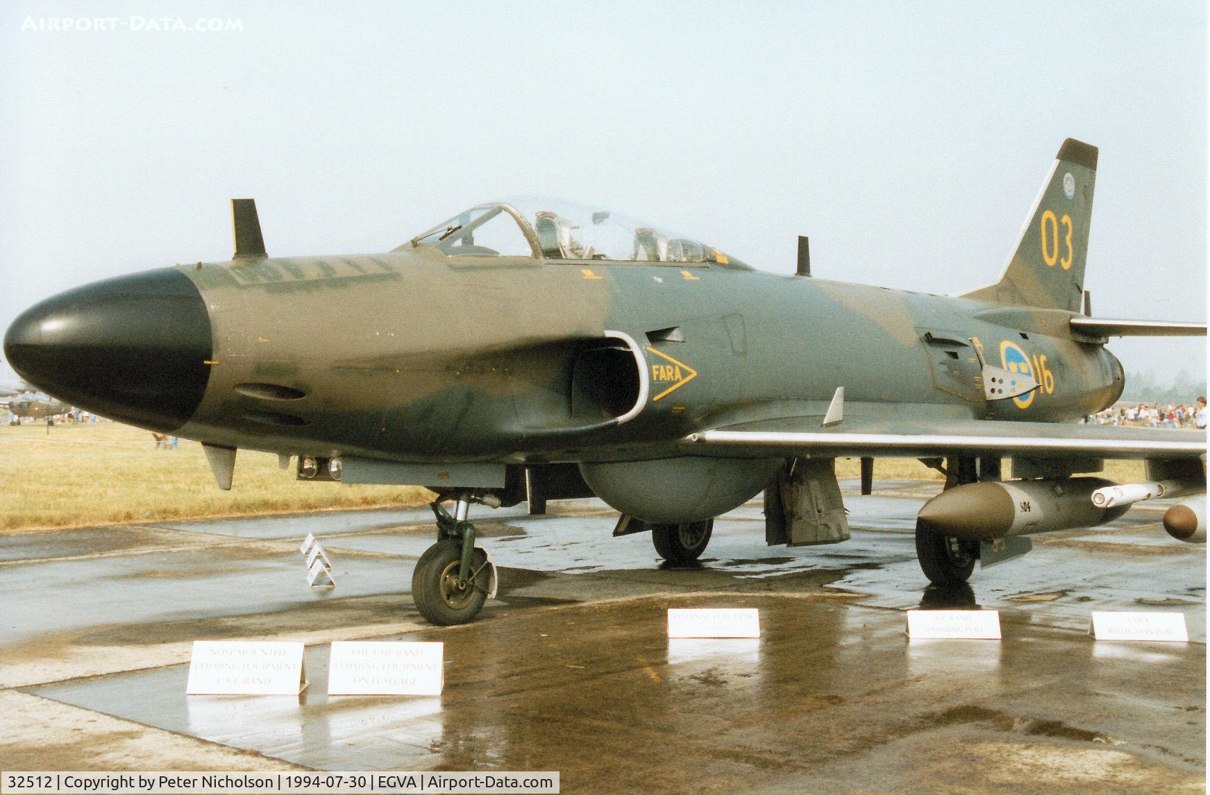 32512, Saab J-32E Lansen C/N 32-512, Another view of the F16 Wing J-32E Lansen of the Royal Swedish Air Force on display at the 1994 Intnl Air Tattoo at RAF Fairford.