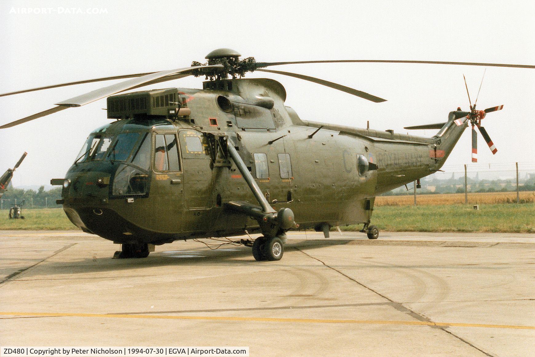 ZD480, 1984 Westland Sea King HC.4 C/N WA935, Sea King HC.4, callsign Navy Yankee Charlie, of 845 Squadron based at RNAS Yeovilton on display at the 1994 Intnl Air Tattoo at RAF Fairford.
