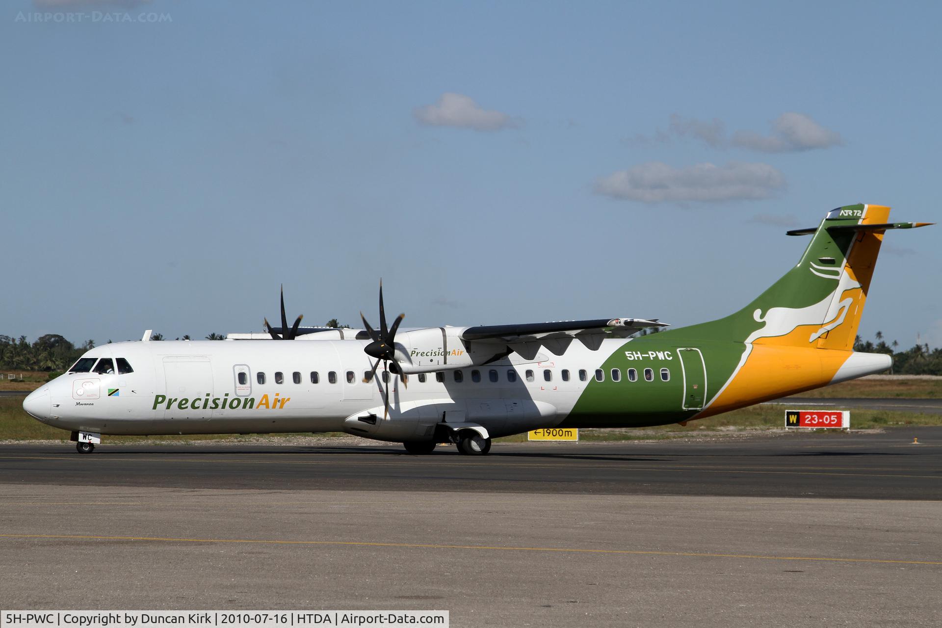 5H-PWC, 2009 ATR 72-212A C/N 866, Arriving at Dar Es Salaam