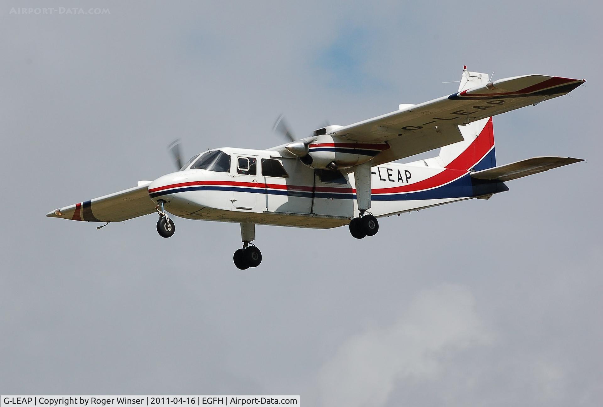 G-LEAP, 1987 Pilatus Britten-Norman BN-2T Turbine Islander C/N 2183, Arriving Runway 28. Operated by Skydive Swansea. Sold to the Artic Circle Air Company Ltd and registered N675AC in 2012. Now flies from Saipan in the Mariana Islands, Micronesia.