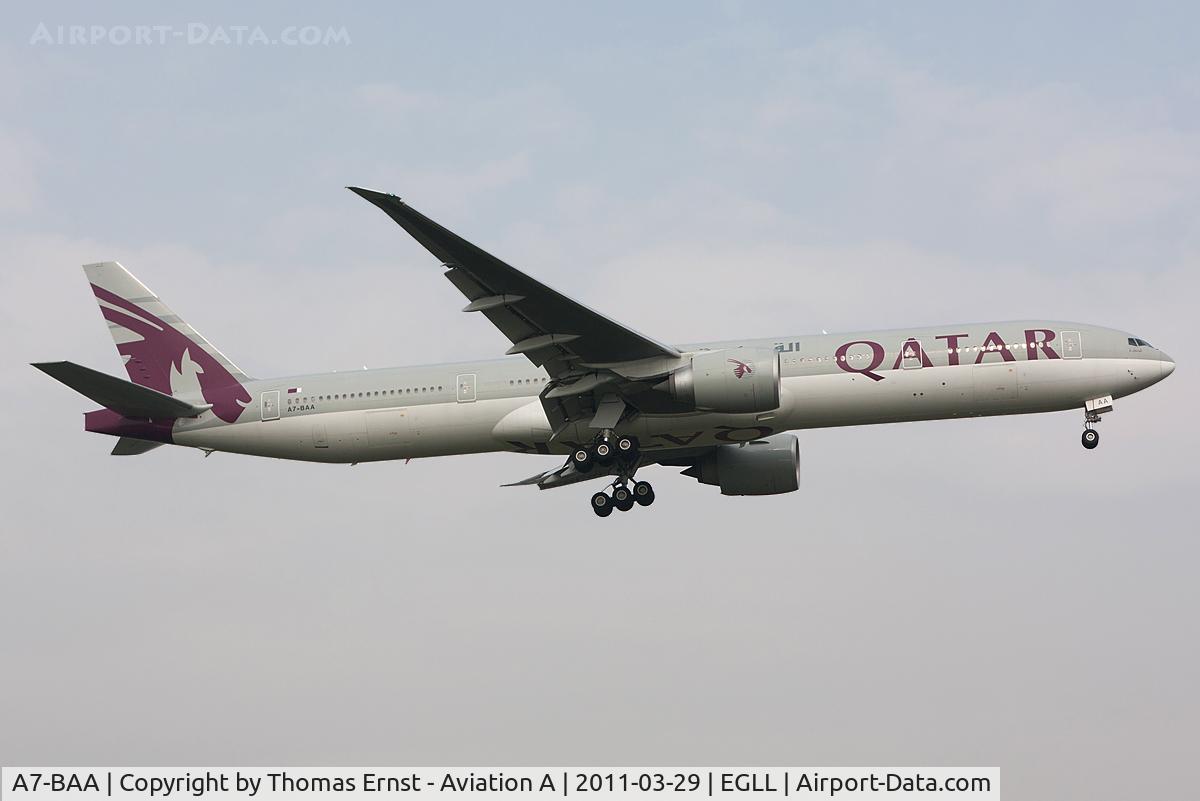 A7-BAA, 2007 Boeing 777-3DZ/ER C/N 36009, finals 09L