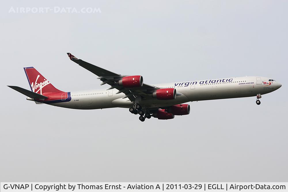 G-VNAP, 2005 Airbus A340-642 C/N 622, finals 09L