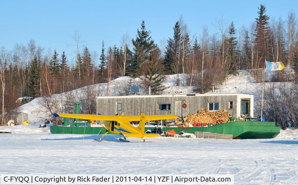 C-FYQQ, 1969 Cessna 180H Skywagon C/N 18052077, C-FYQQ on the winter ice in the channel between Joliffe Island and Yellowknife NWT.  April 14, 2011