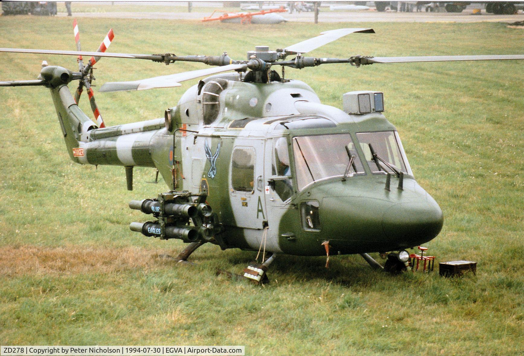 ZD278, 1983 Westland Lynx AH.7 C/N 294, Lynx AH.7 of the Army Air Corps Blue Eagles display team attended the 1994 Intnl Air Tattoo at RAF Fairford.