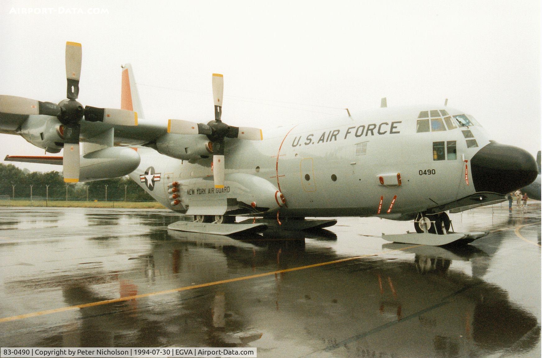 83-0490, 1983 Lockheed LC-130H Hercules C/N 382-5007, LC-130H Hercules, callsign Skier 40, of the New York Air National Guard on display at the 1994 Intnl Air Tattoo at RAF Fairford.
