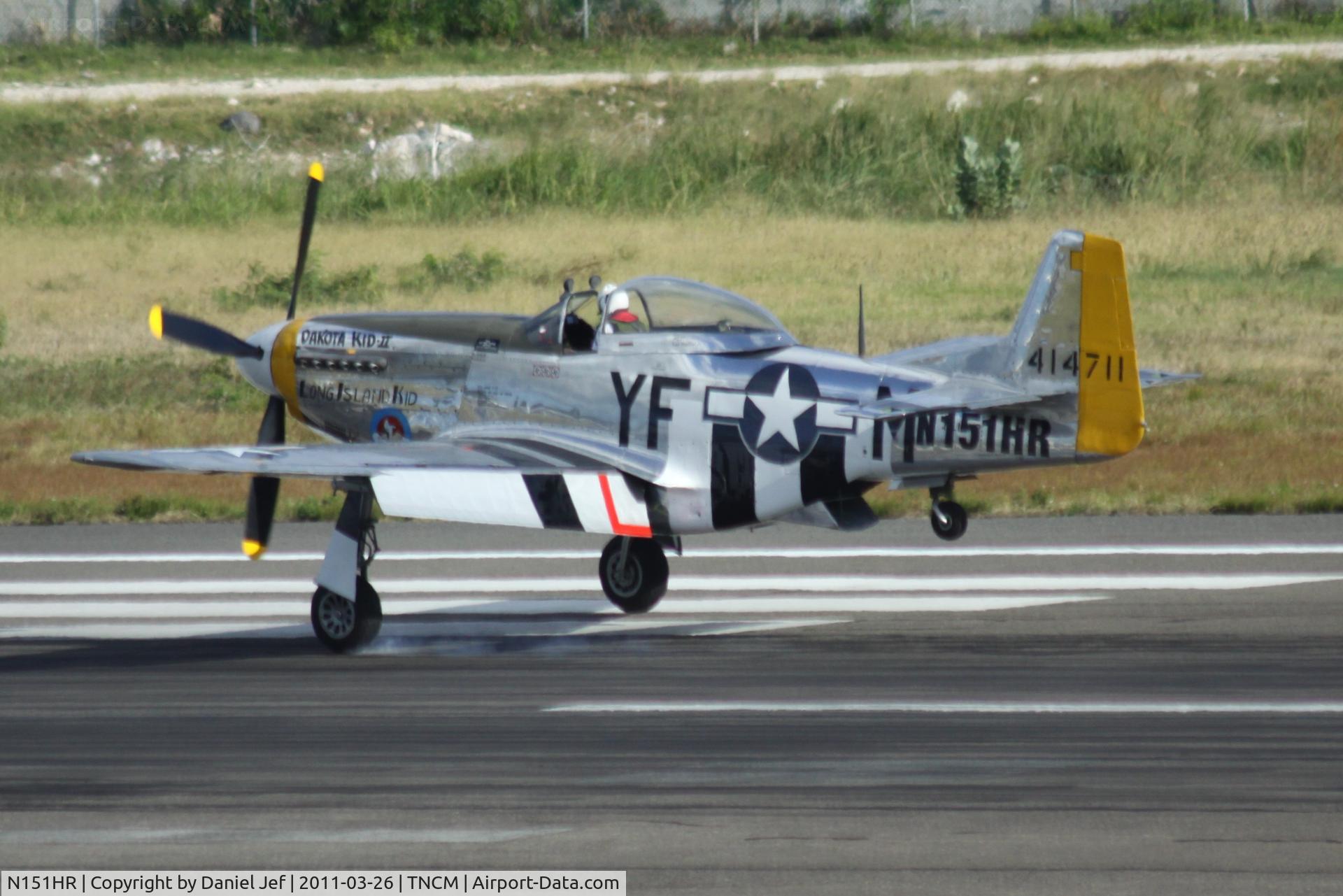 N151HR, 1945 North American P-51D Mustang C/N 12241064, N151HR touching down at TNCM