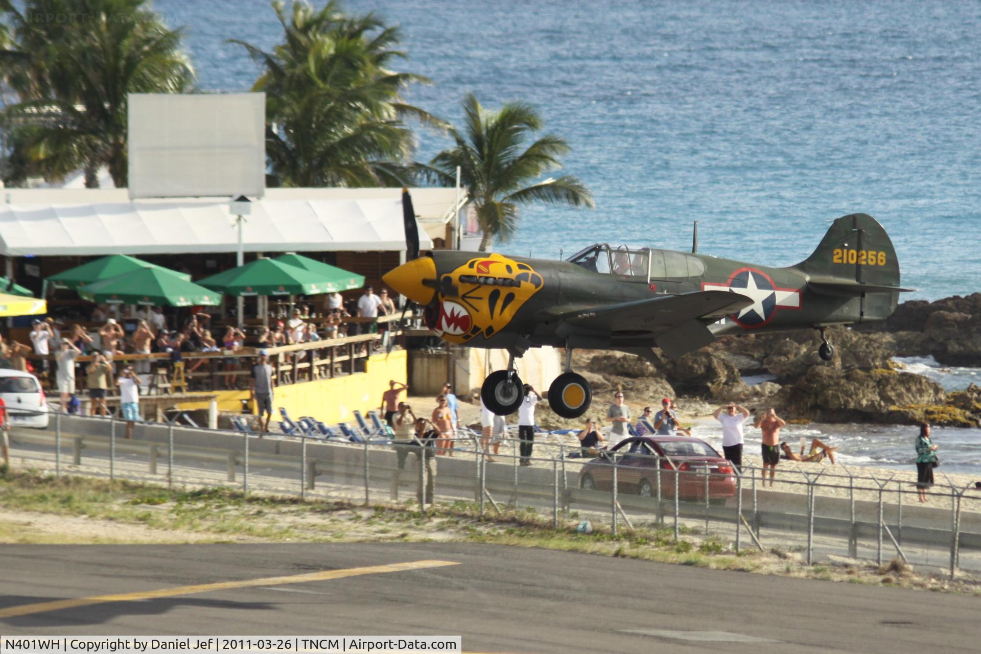 N401WH, 1942 Curtiss P-40K Warhawk C/N 42-10256, N401WH landing at TNCM
