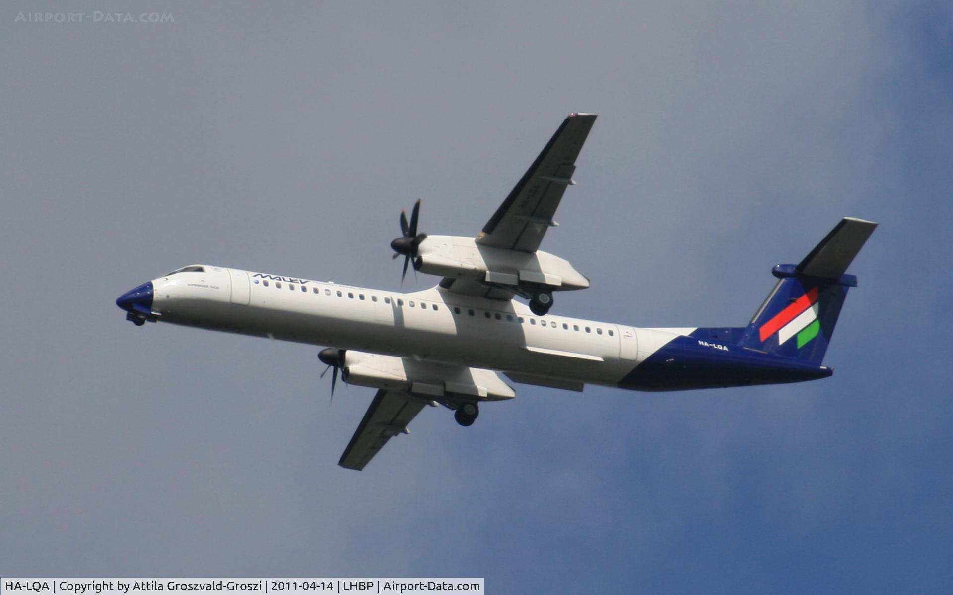 HA-LQA, 2001 De Havilland Canada DHC-8-402Q Dash 8 C/N 4062, Getting off direction Budapest Ferihegy onto an International Airport, in Üllö city airspace.