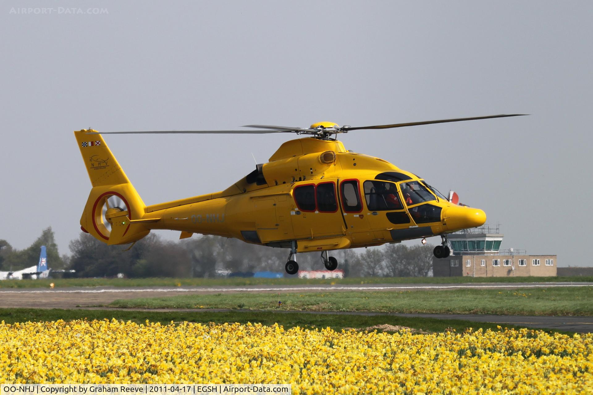 OO-NHJ, 2009 Eurocopter EC-155B-1 C/N 6842, Landing at Norwich.