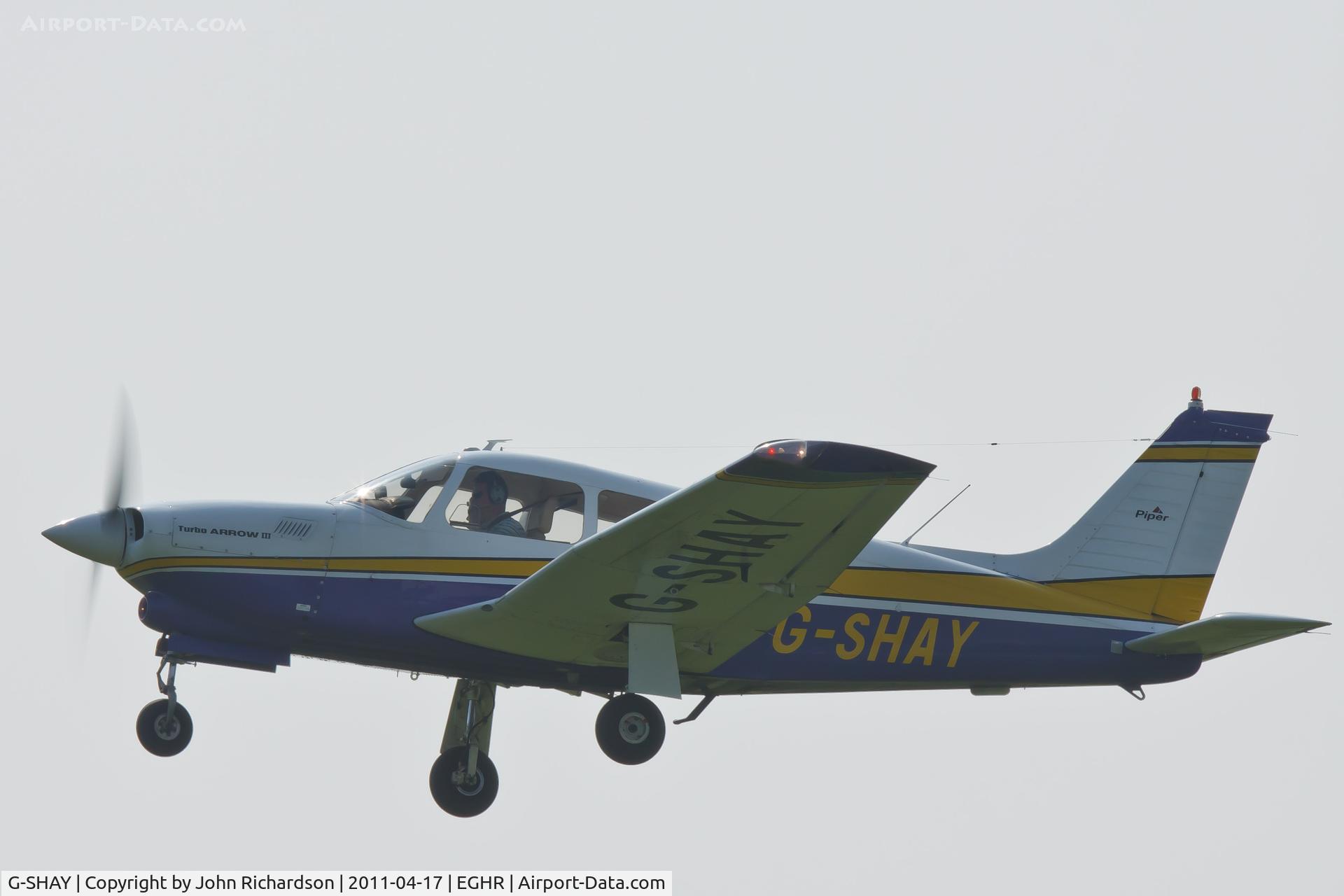 G-SHAY, 1977 Piper PA-28R-201T Cherokee Arrow III C/N 28R-7703365, Departing Goodwood