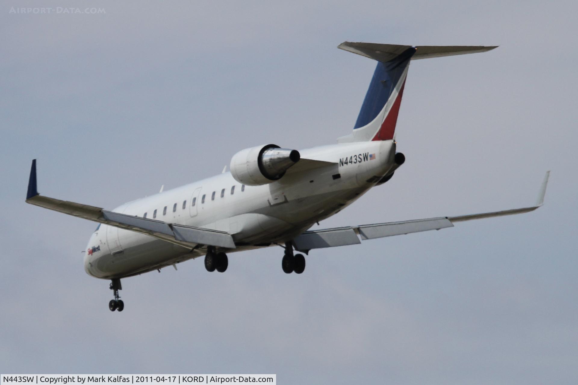 N443SW, 2002 Bombardier CRJ-200LR (CL-600-2B19) C/N 7638, SkyWest Bombardier CL-600-2B19, SKW7030 arriving from KMLI, RWY 28 approach KORD.