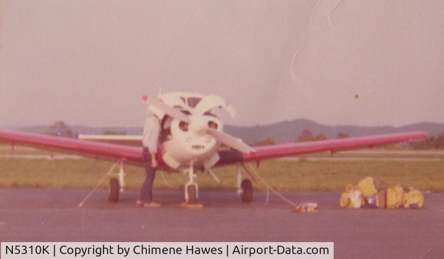 N5310K, 1950 Ryan NAVION B C/N NAV-4-2210B, Dad, pilot Butch Hawes, under the hood, conducting pre-flight walkaround, prior to take-off from private airport at Show Low, AZ. circa 1975.  