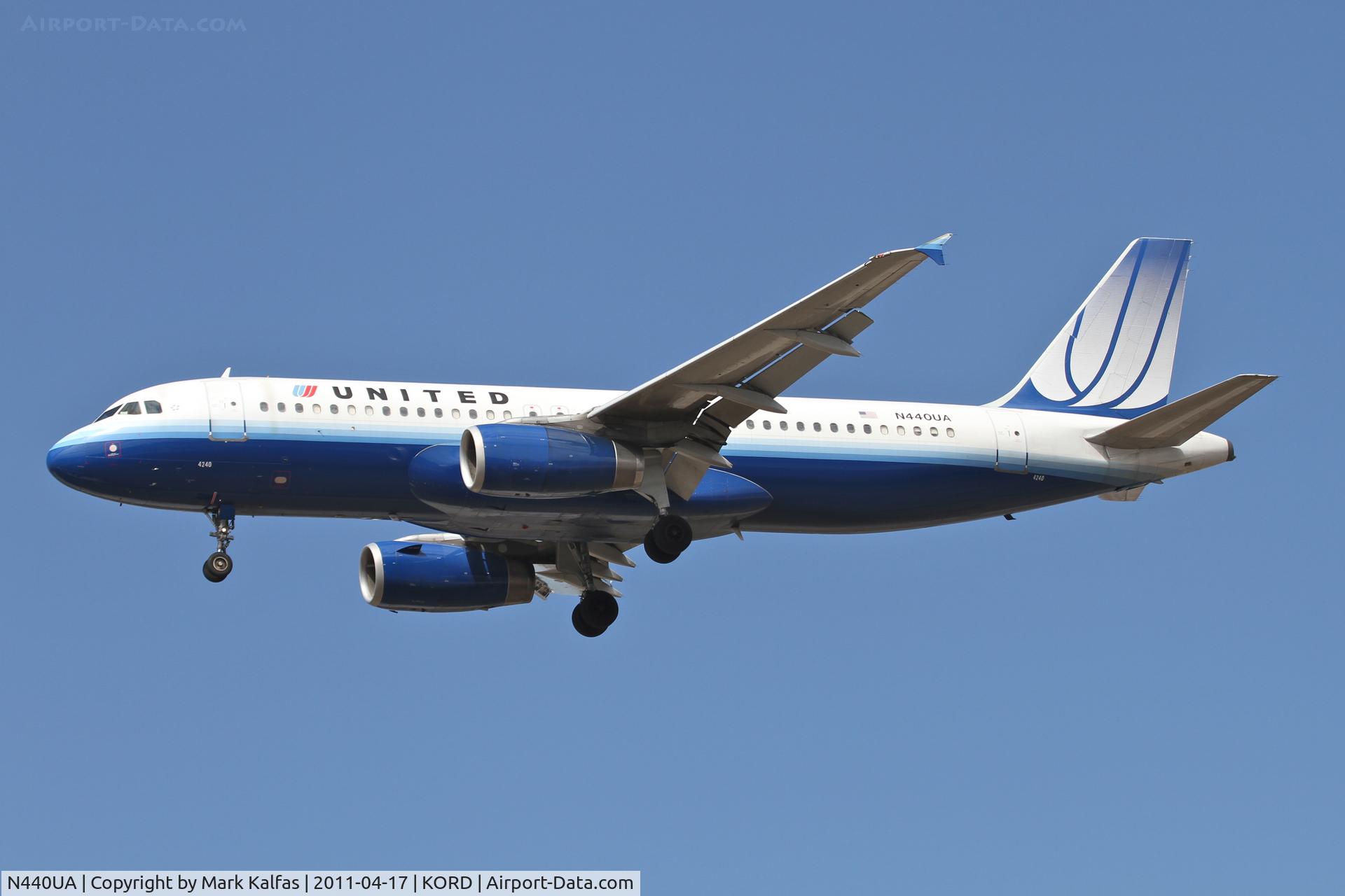 N440UA, 1997 Airbus A320-232 C/N 702, United Airlines Airbus A320-232, UAL330 arriving from KSAN, RWY 28 approach KORD.