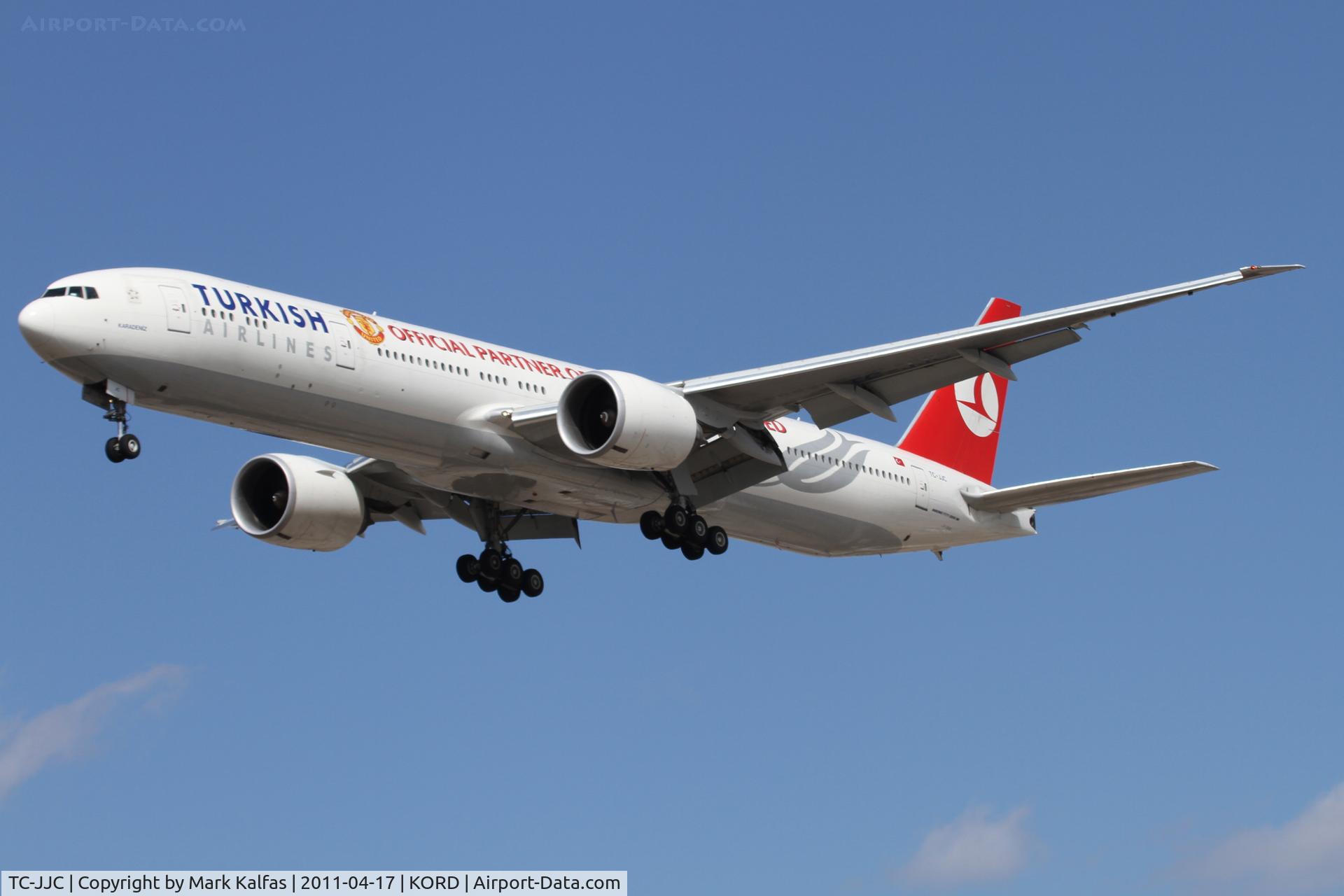 TC-JJC, 2007 Boeing 777-35R/ER C/N 35164, Turkish Airlines Boeing 777-35RER, THY5 arriving from LTBA (Istanbul - Ataturk Int'l), RWY 28 approach KORD.