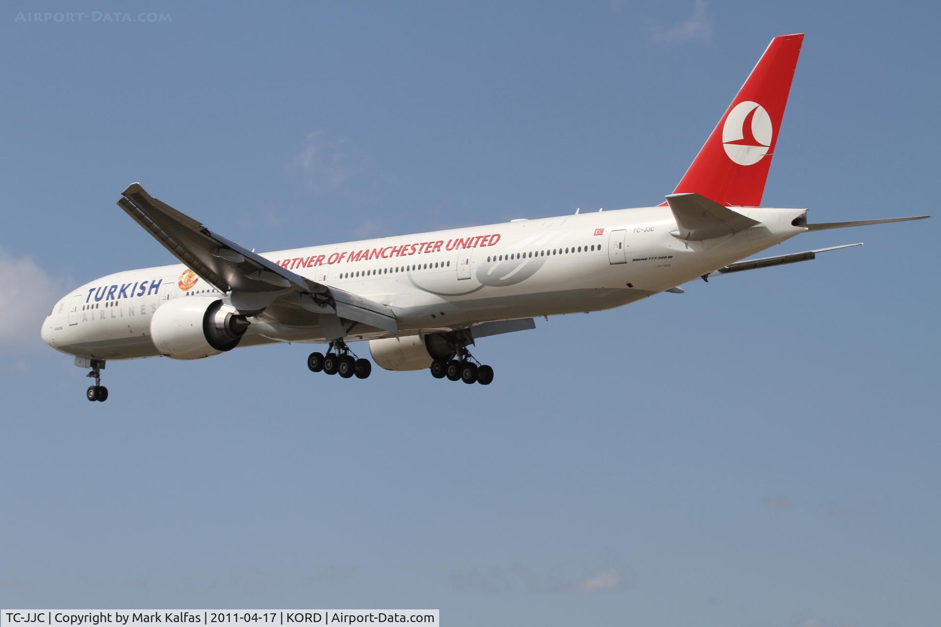 TC-JJC, 2007 Boeing 777-35R/ER C/N 35164, Turkish Airlines Boeing 777-35RER, THY5 arriving from LTBA (Istanbul - Ataturk Int'l), RWY 28 approach KORD.