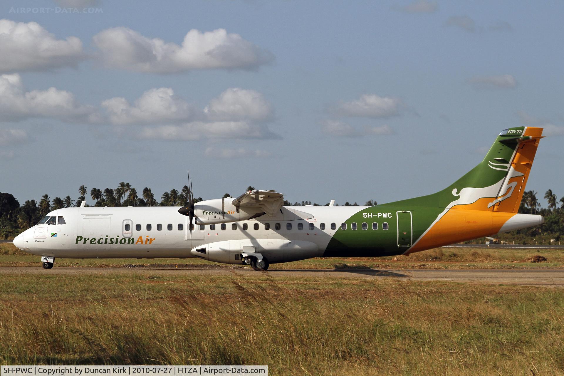 5H-PWC, 2009 ATR 72-212A C/N 866, Taxiing at Zanzibar