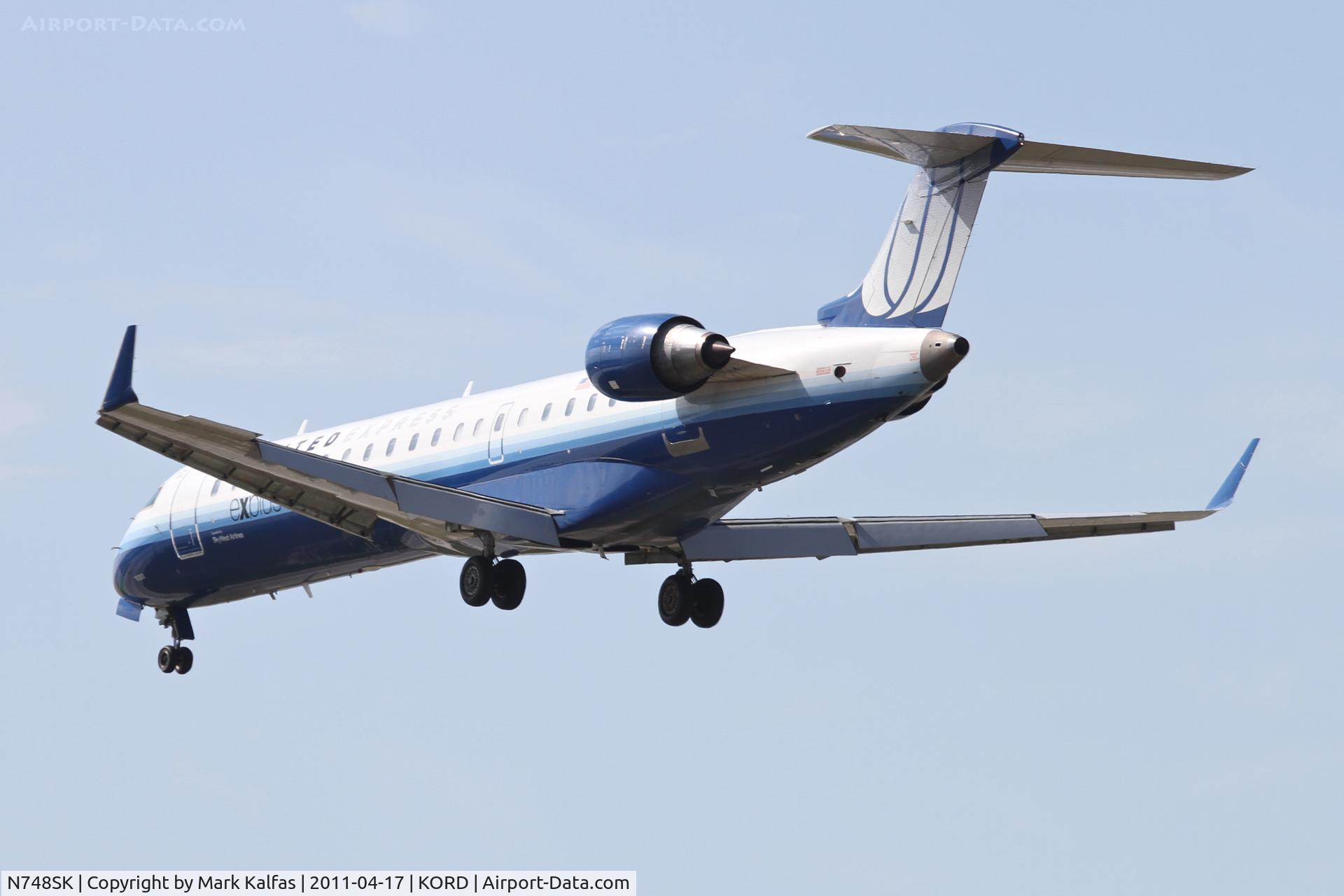 N748SK, 2005 Bombardier CRJ-700 (CL-600-2C10) Regional Jet C/N 10203, SkyWest/United Express Bombardier CL-600-2C10, SKW6756 arriving from KCOS, RWY 28 KORD.