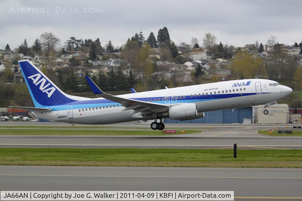 JA66AN, 2011 Boeing 737-881 C/N 33909, ANK9984 departs BFI for Tokyo via a refueling stop in Anchorage.