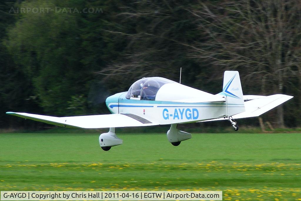 G-AYGD, 1963 CEA Jodel DR1050 Sicile C/N 515, Departing from Oaksey Park