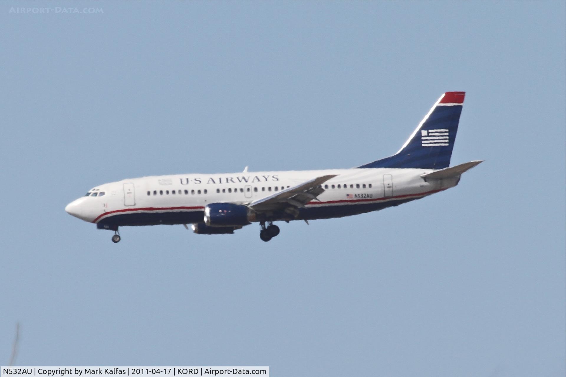 N532AU, 1989 Boeing 737-3B7 C/N 24479, US Airways Boeing 737-3B7, AWE928 arriving from KCLT, RWY 27L KORD.