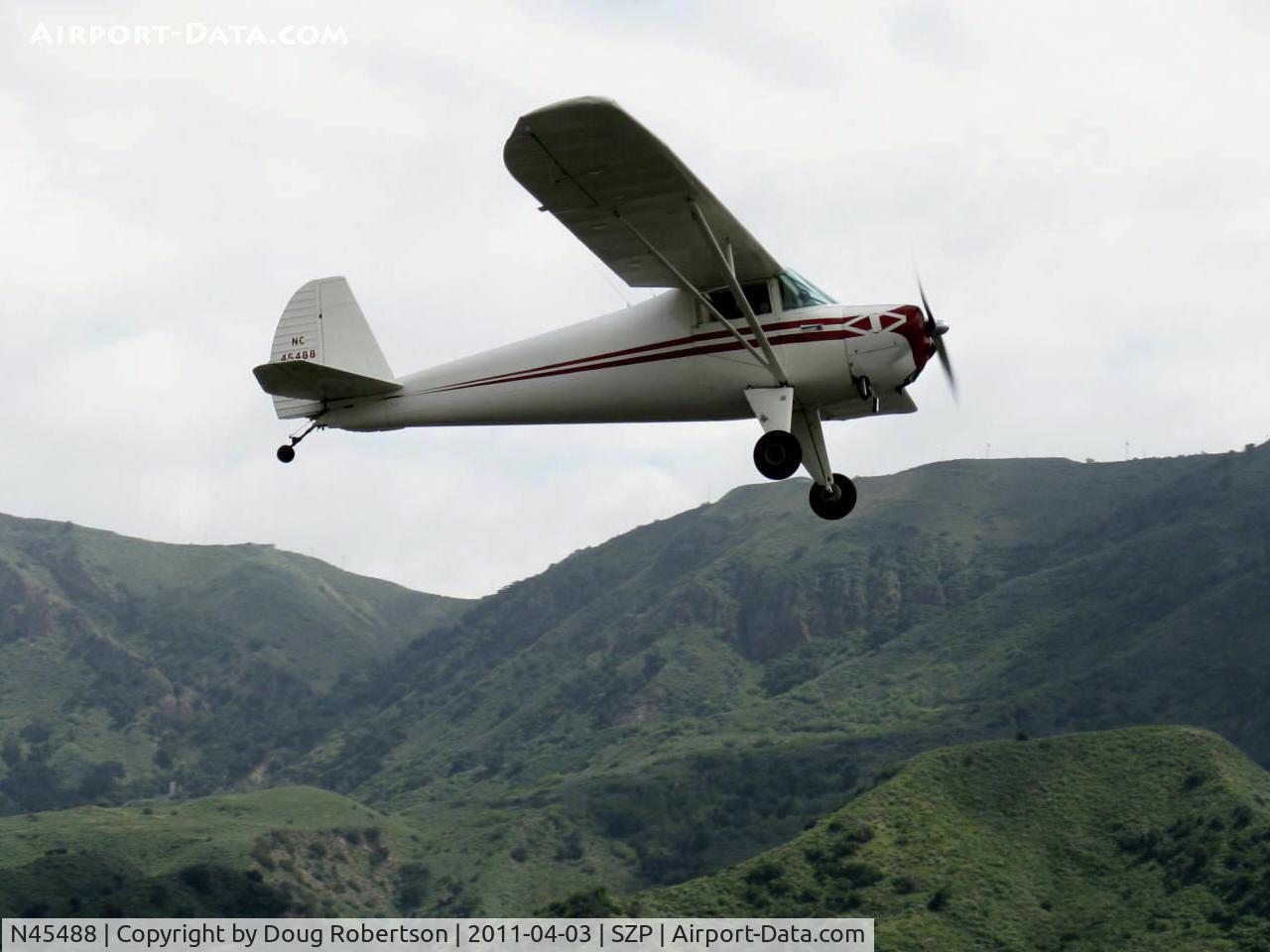 N45488, 1946 Luscombe 8A C/N 2015, 1946 Luscombe 8A, Continental A&C65 65 Hp, takeoff climb Rwy 22