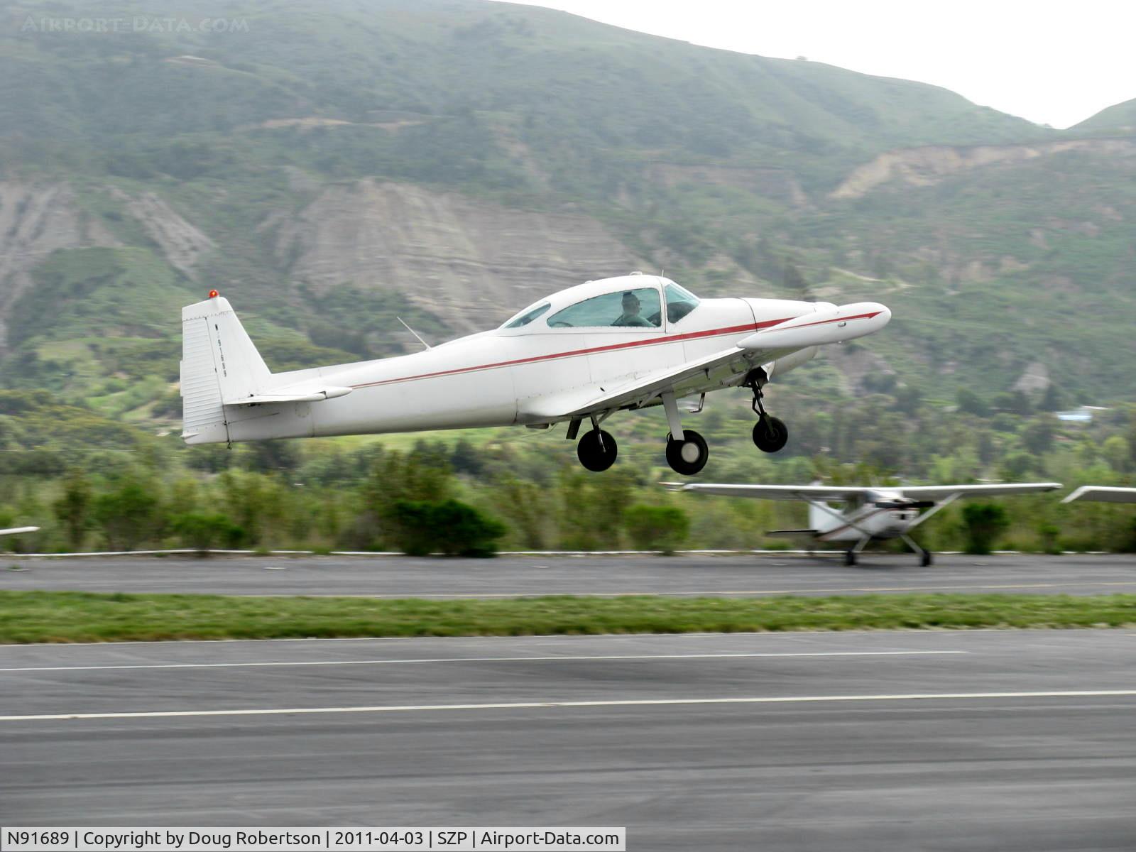 N91689, 1946 North American Navion (NA-145) C/N NAV-4-431, 1946 North American NAVION, Continental E-225 upgrade, departing takeoff for WHP on Rwy 22
