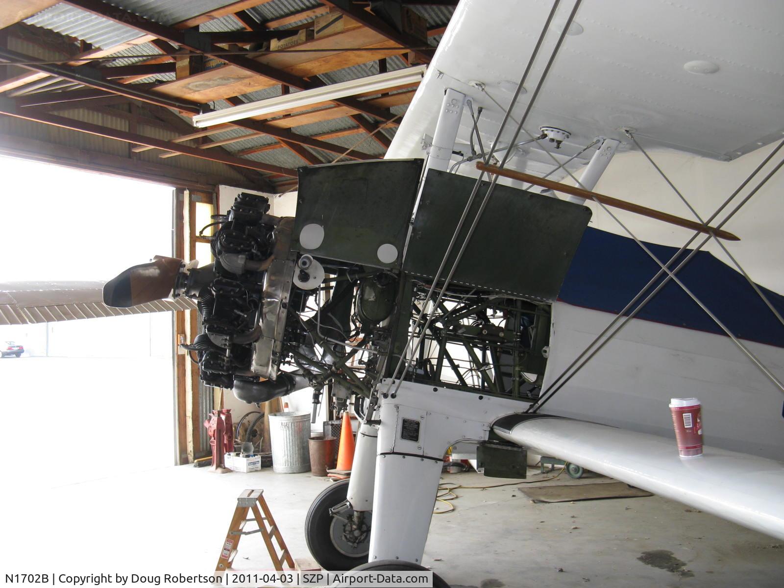 N1702B, 1942 Boeing PT-13D Kaydet (E75) C/N 75-5903, 1942 Boeing Stearman PT-13D 'Ruthies Doll', Continental W670 220 Hp, maintenance- cowls off