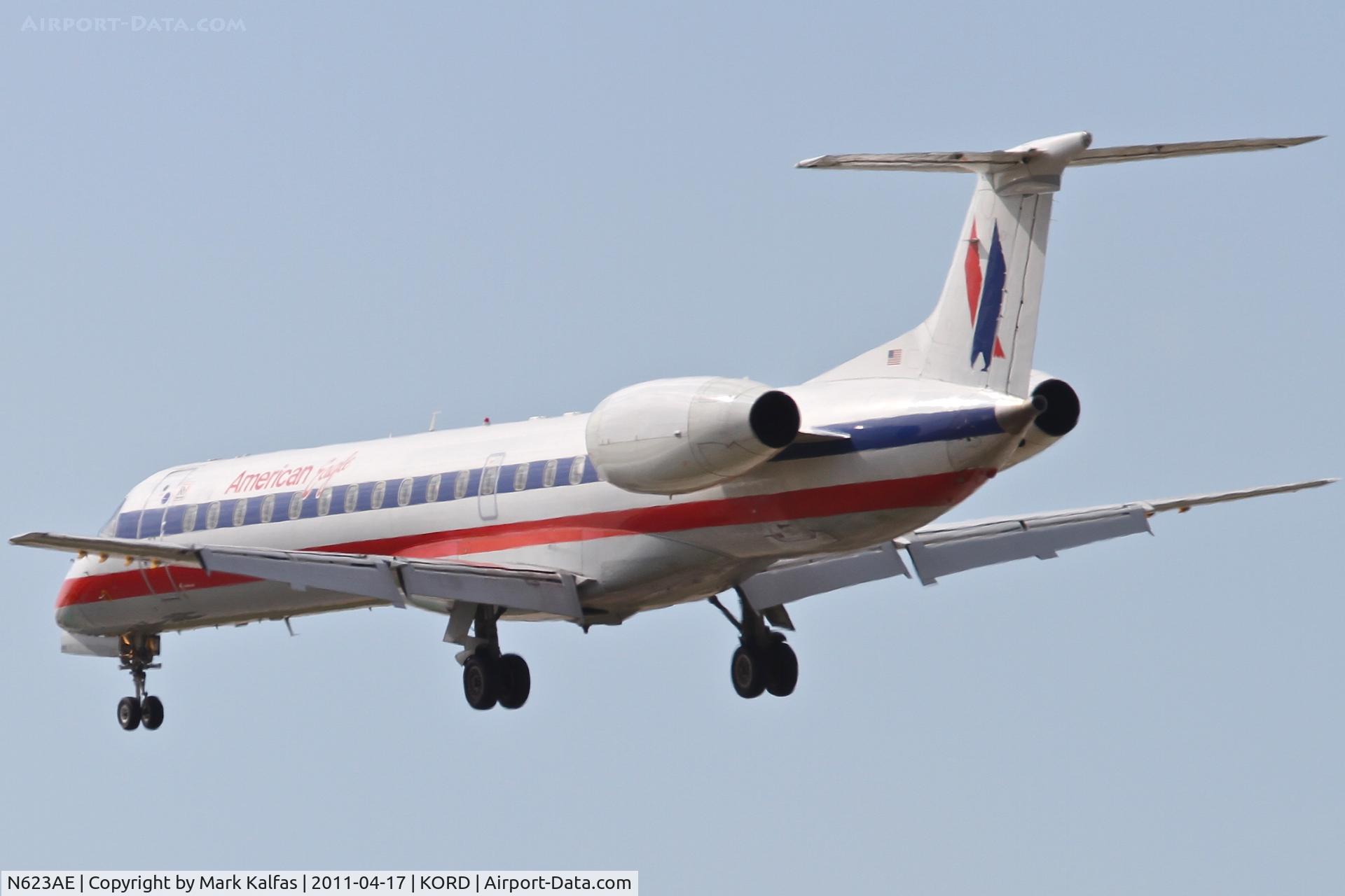 N623AE, 1999 Embraer ERJ-145LR (EMB-145LR) C/N 145109, American Eagle Embraer EMB-145LR, EGF3992 arriving from KXNA, RWY 28 approach KORD.