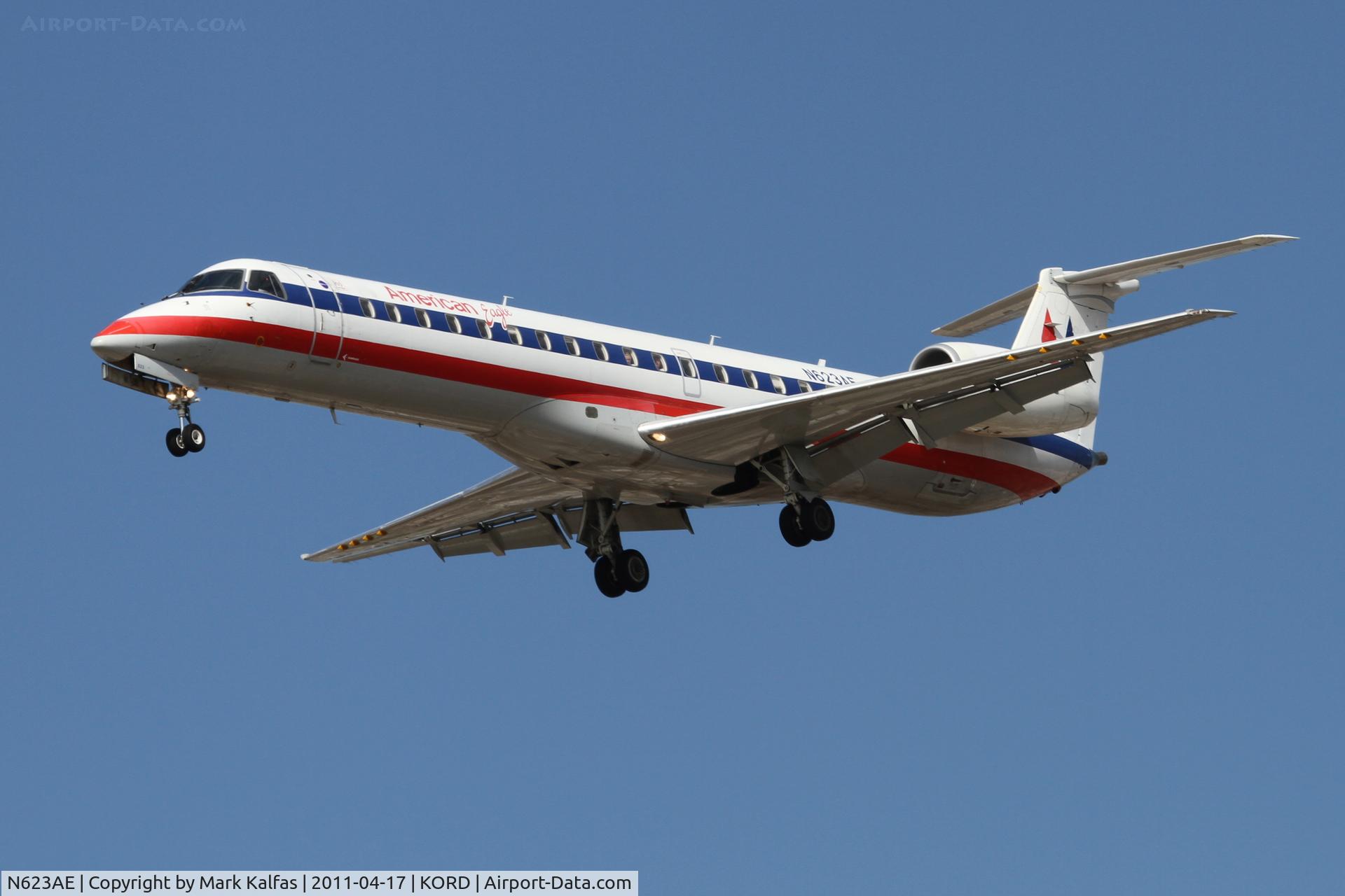 N623AE, 1999 Embraer ERJ-145LR (EMB-145LR) C/N 145109, American Eagle Embraer EMB-145LR, EGF3992 arriving from KXNA, RWY 28 approach KORD.