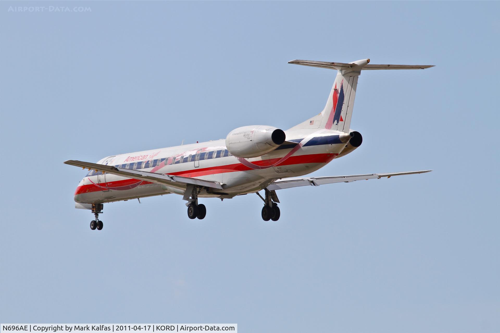 N696AE, 2004 Embraer ERJ-145LR (EMB-145LR) C/N 14500874, American Eagle Embraer EMB-145LR, EGF4173 arriving from KICT, RWY 28 approach KORD.