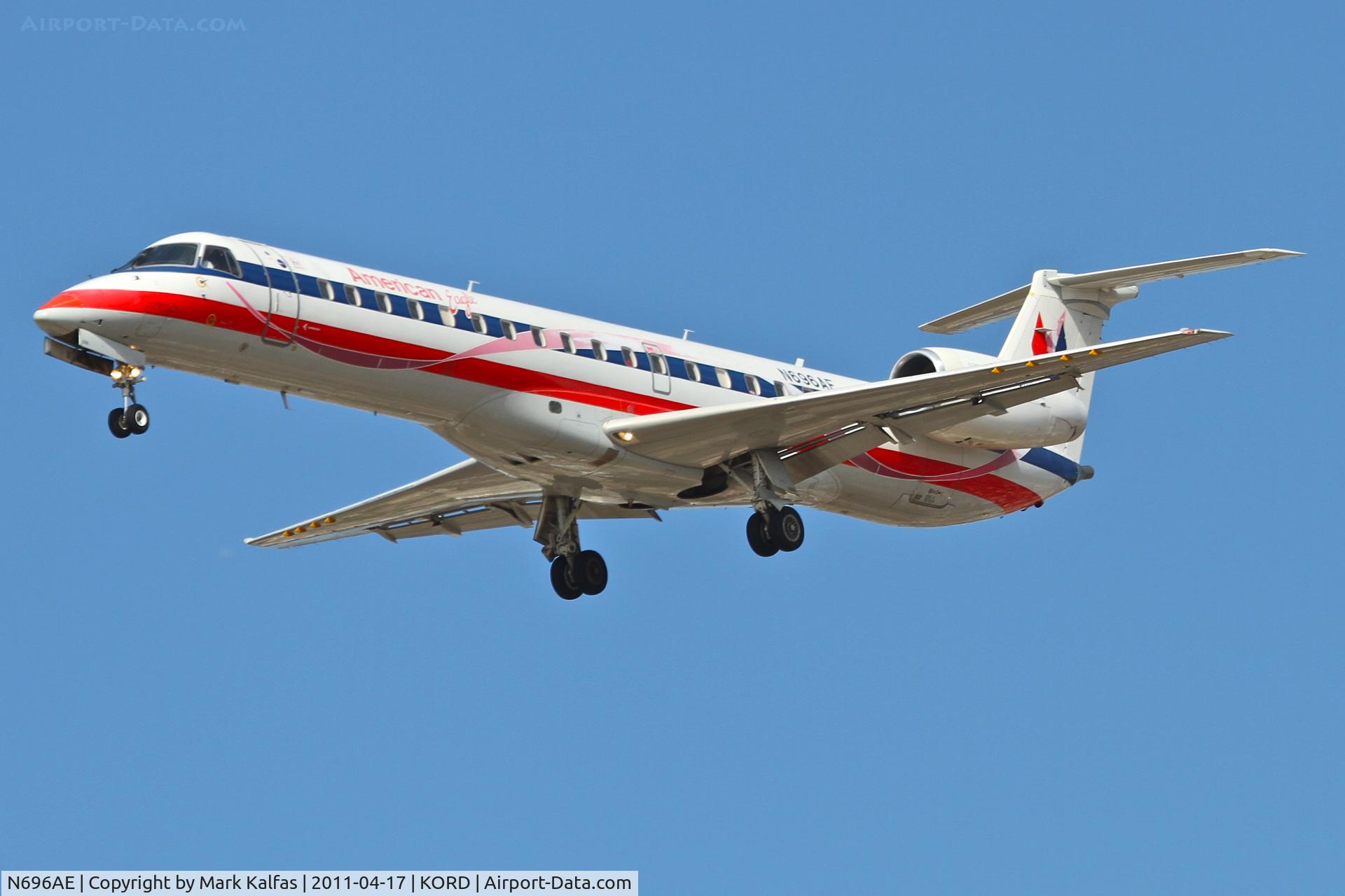 N696AE, 2004 Embraer ERJ-145LR (EMB-145LR) C/N 14500874, American Eagle Embraer EMB-145LR, EGF4173 arriving from KICT, RWY 28 approach KORD.