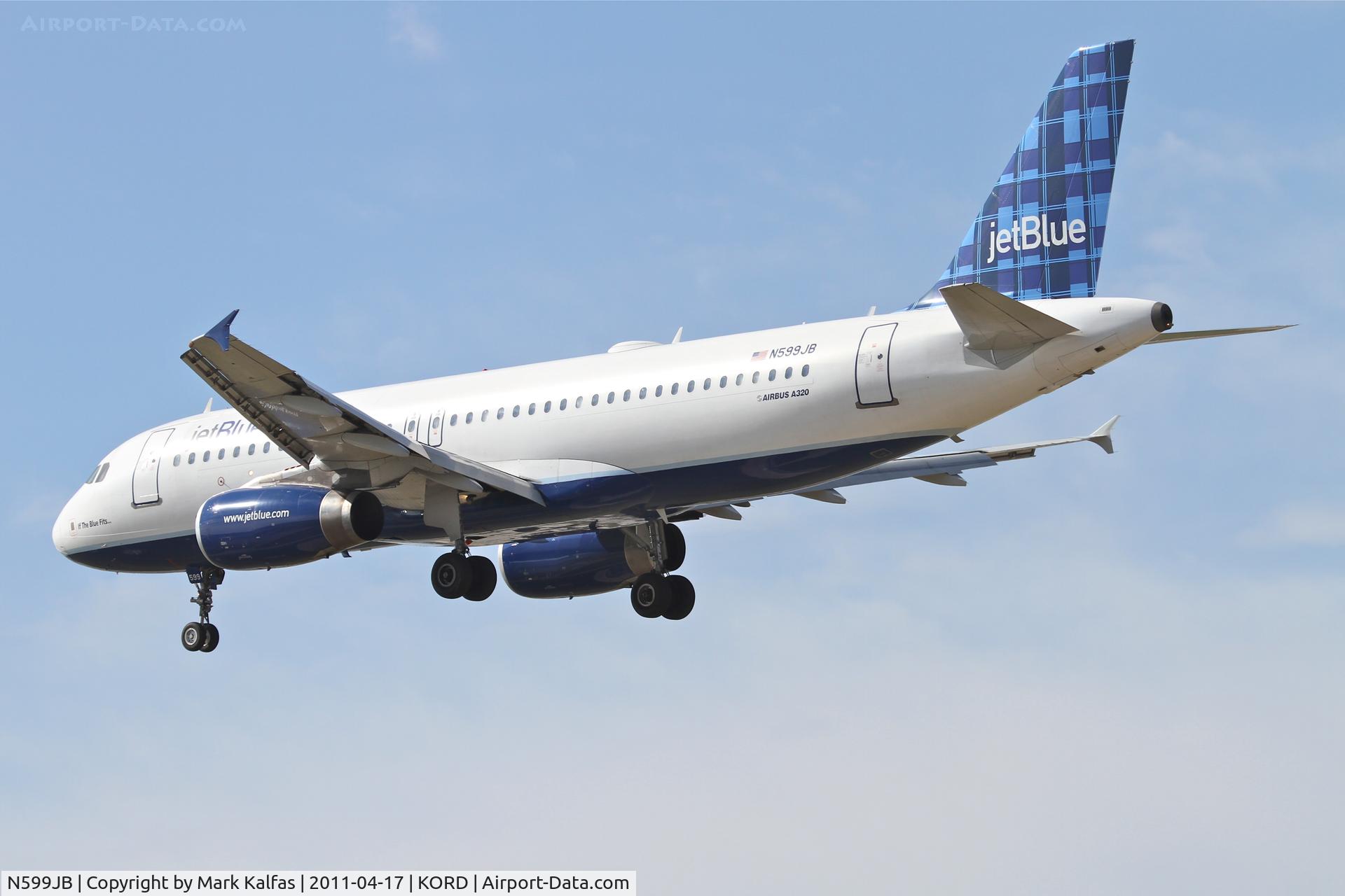 N599JB, 2004 Airbus A320-232 C/N 2336, jetBlue Airbus A320-232, JBU934 arriving from KLGB, RWY 28 approach KORD.