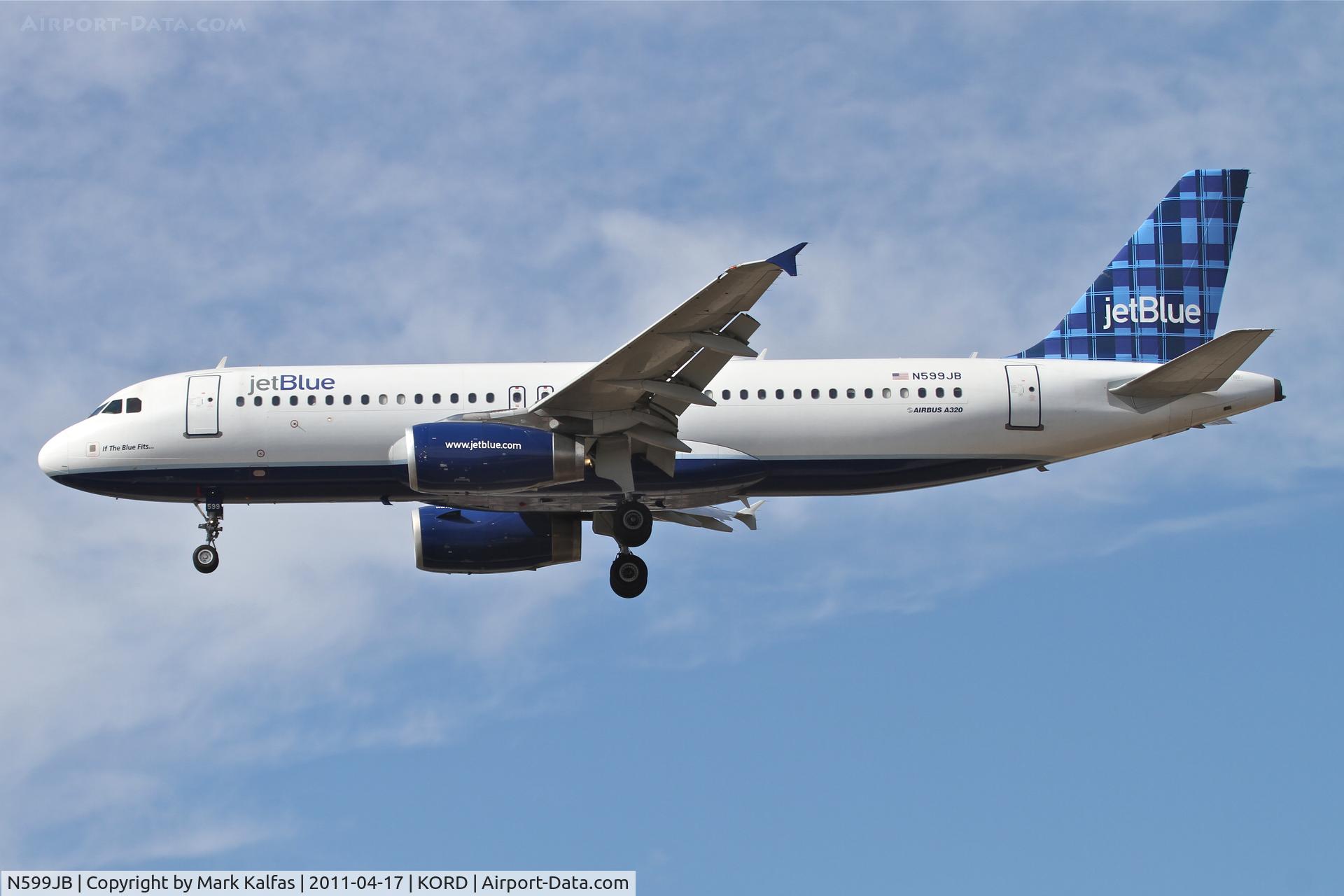 N599JB, 2004 Airbus A320-232 C/N 2336, jetBlue Airbus A320-232, JBU934 arriving from KLGB, RWY 28 approach KORD.