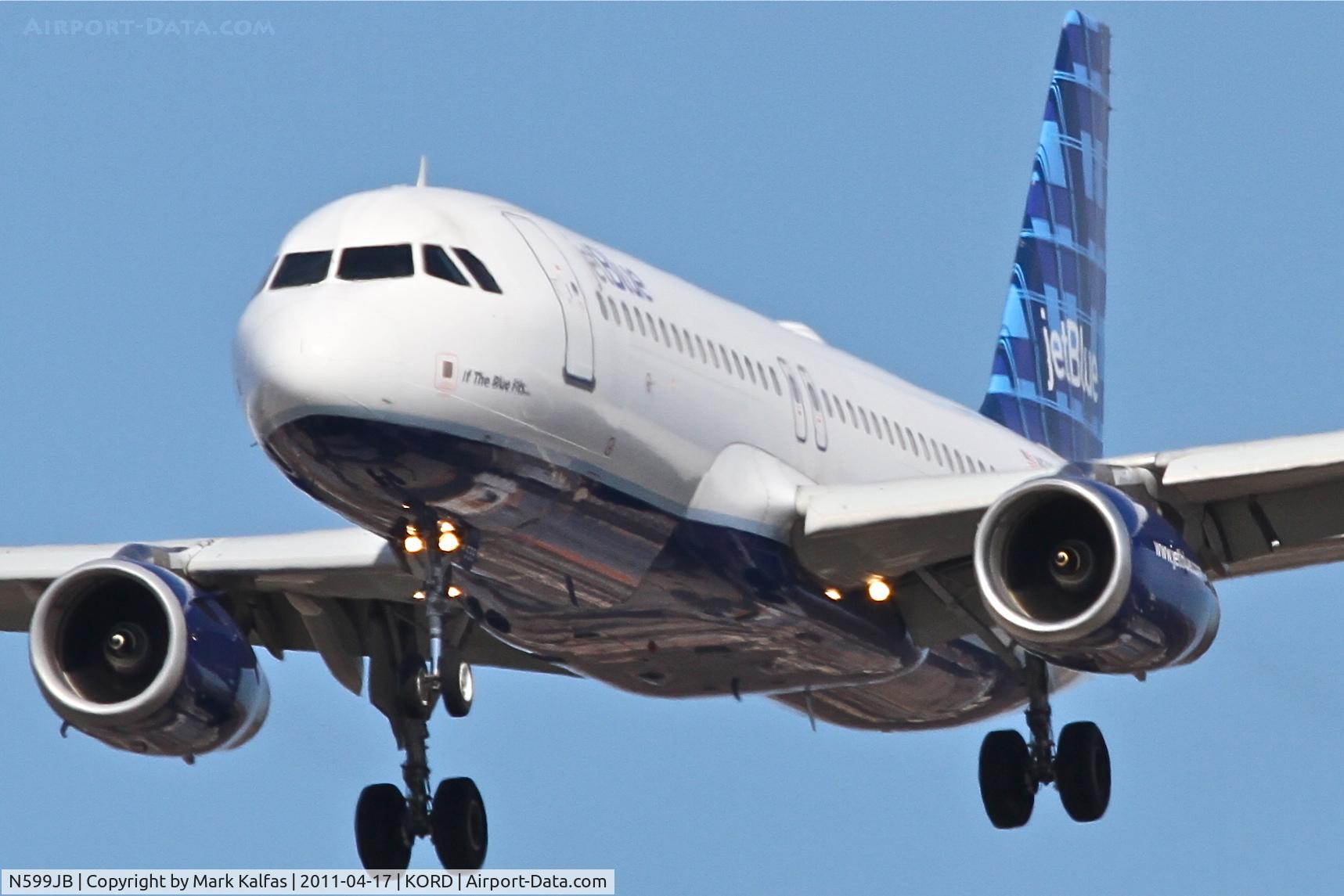 N599JB, 2004 Airbus A320-232 C/N 2336, jetBlue Airbus A320-232, JBU934 arriving from KLGB, RWY 28 approach KORD.
