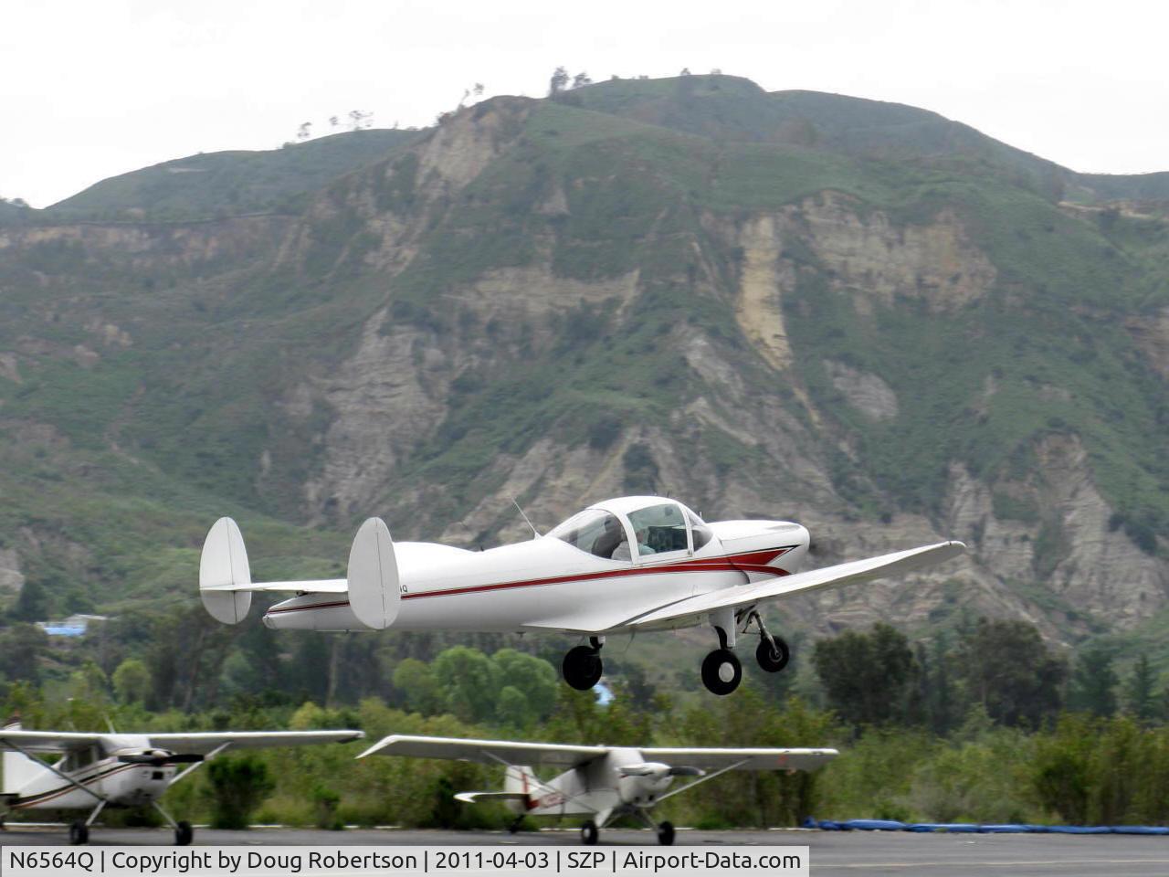 N6564Q, 1965 Alon A2 Aircoupe C/N A-64, 1965 ALON A2 AIRCOUPE, Continental C90 90 Hp, takeoff climb Rwy 22