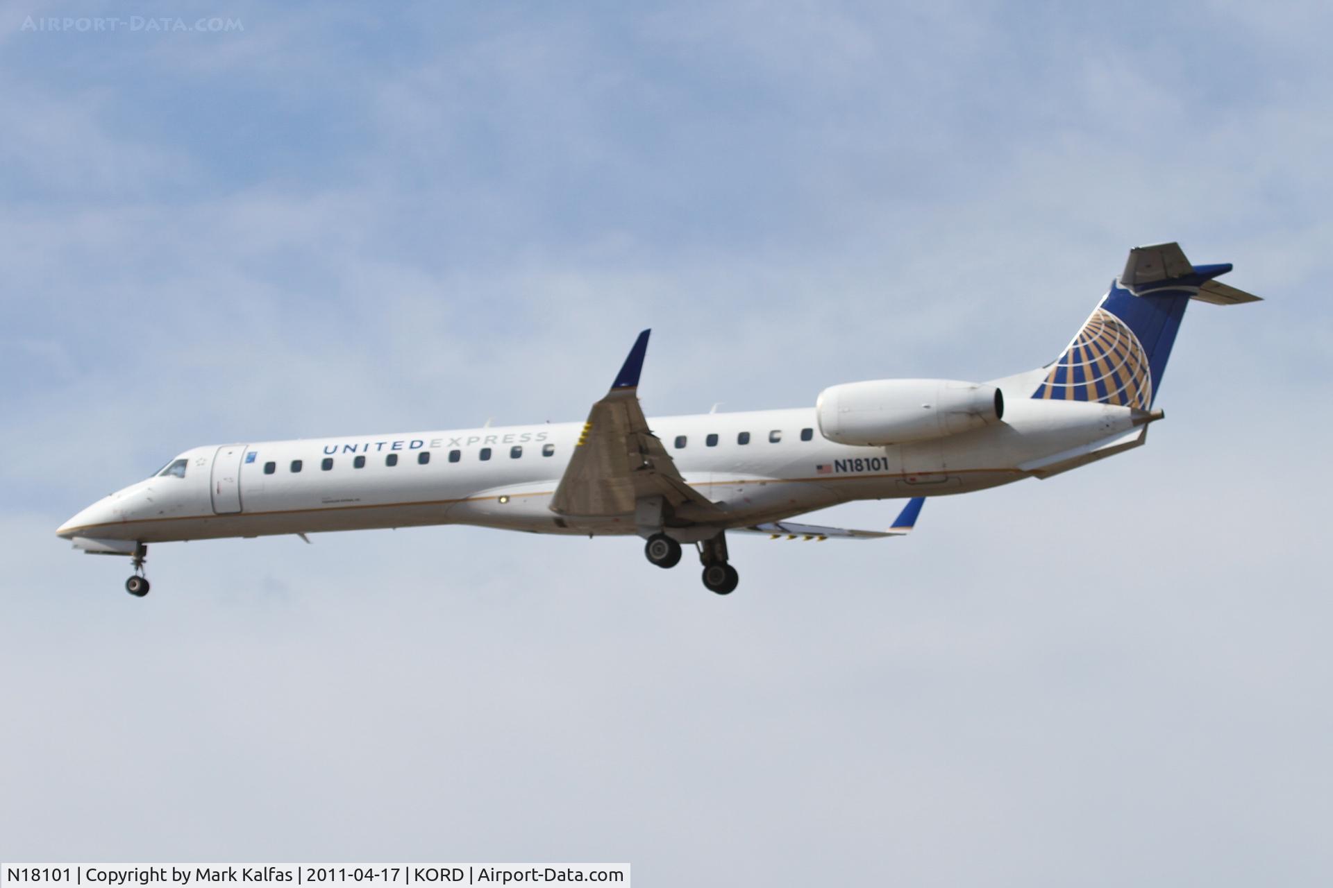 N18101, 2002 Embraer ERJ-145XR (EMB-145XR) C/N 145590, ExpressJet/United Express Embraer EMB-145XR, BTA6079 arriving from KTYS, RWY 28 KORD.