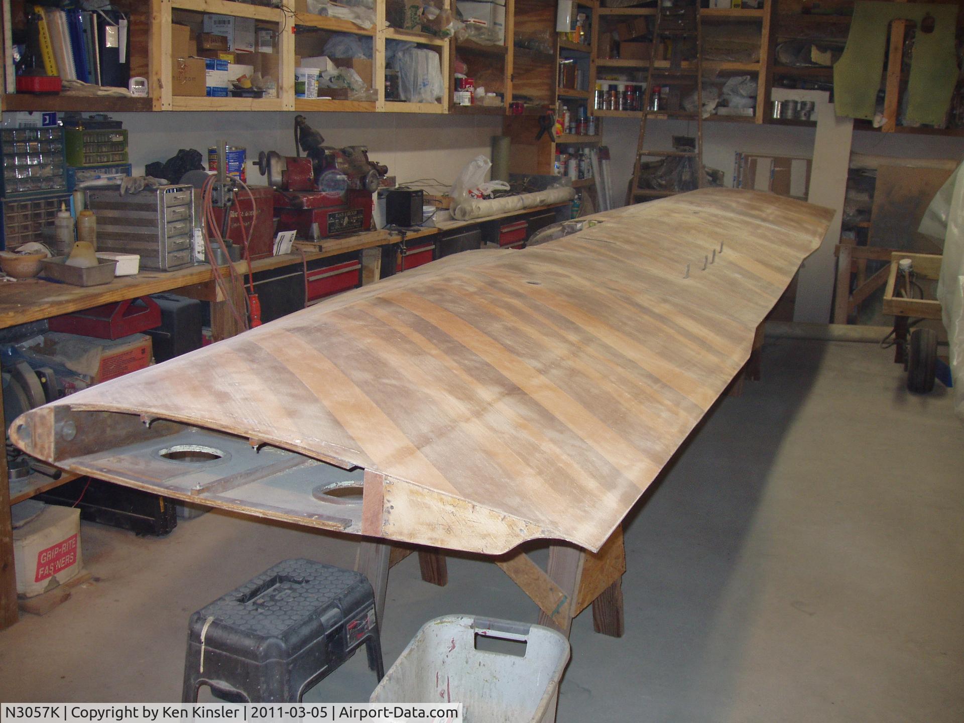 N3057K, 1946 Culver V C/N V-276, Repairs completed, divits filled, wing sanded ready for epoxy varnish.