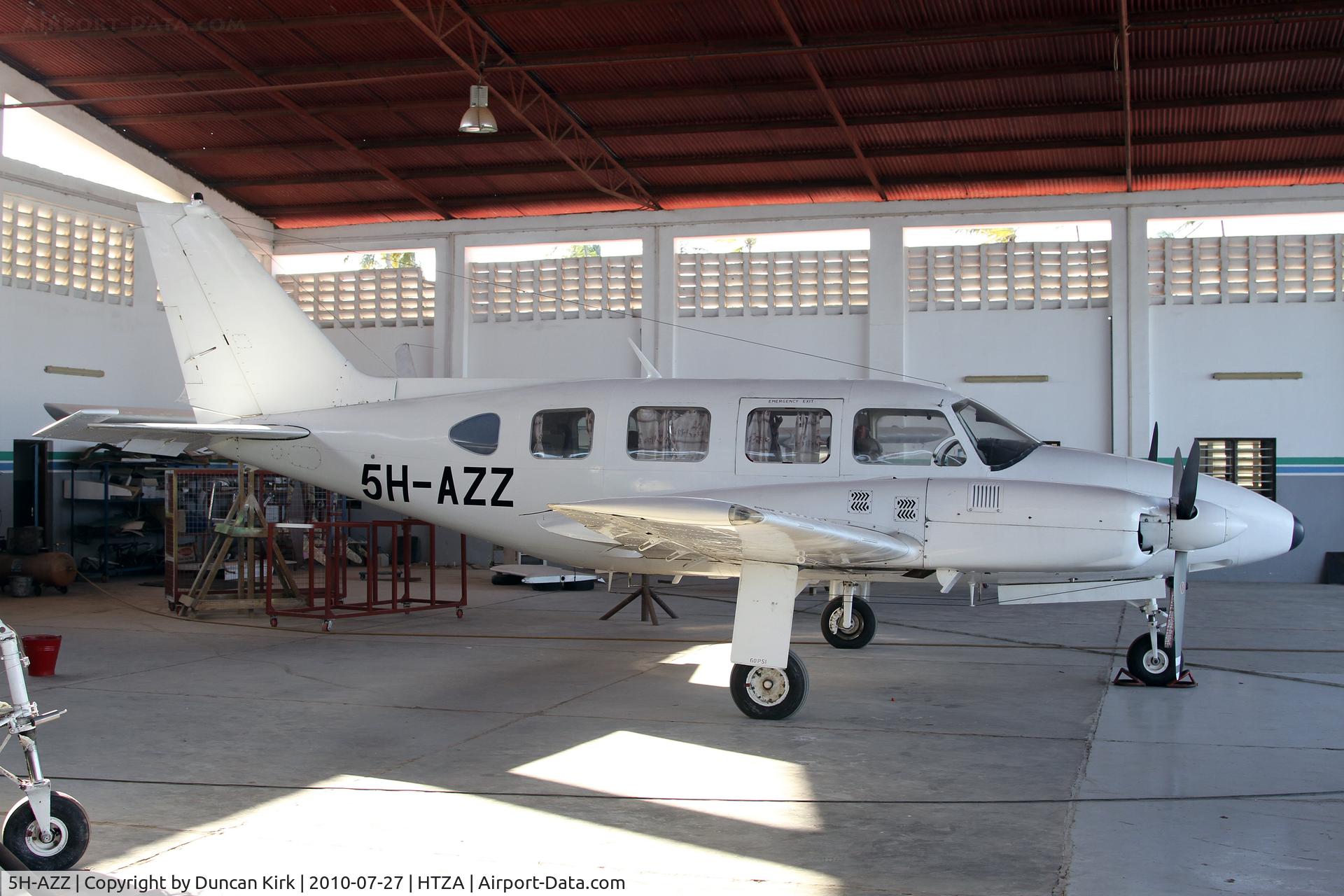 5H-AZZ, 1972 Piper PA-31-310 Navajo C/N 31-823, In Tropical Air's hangar at Zanzibar