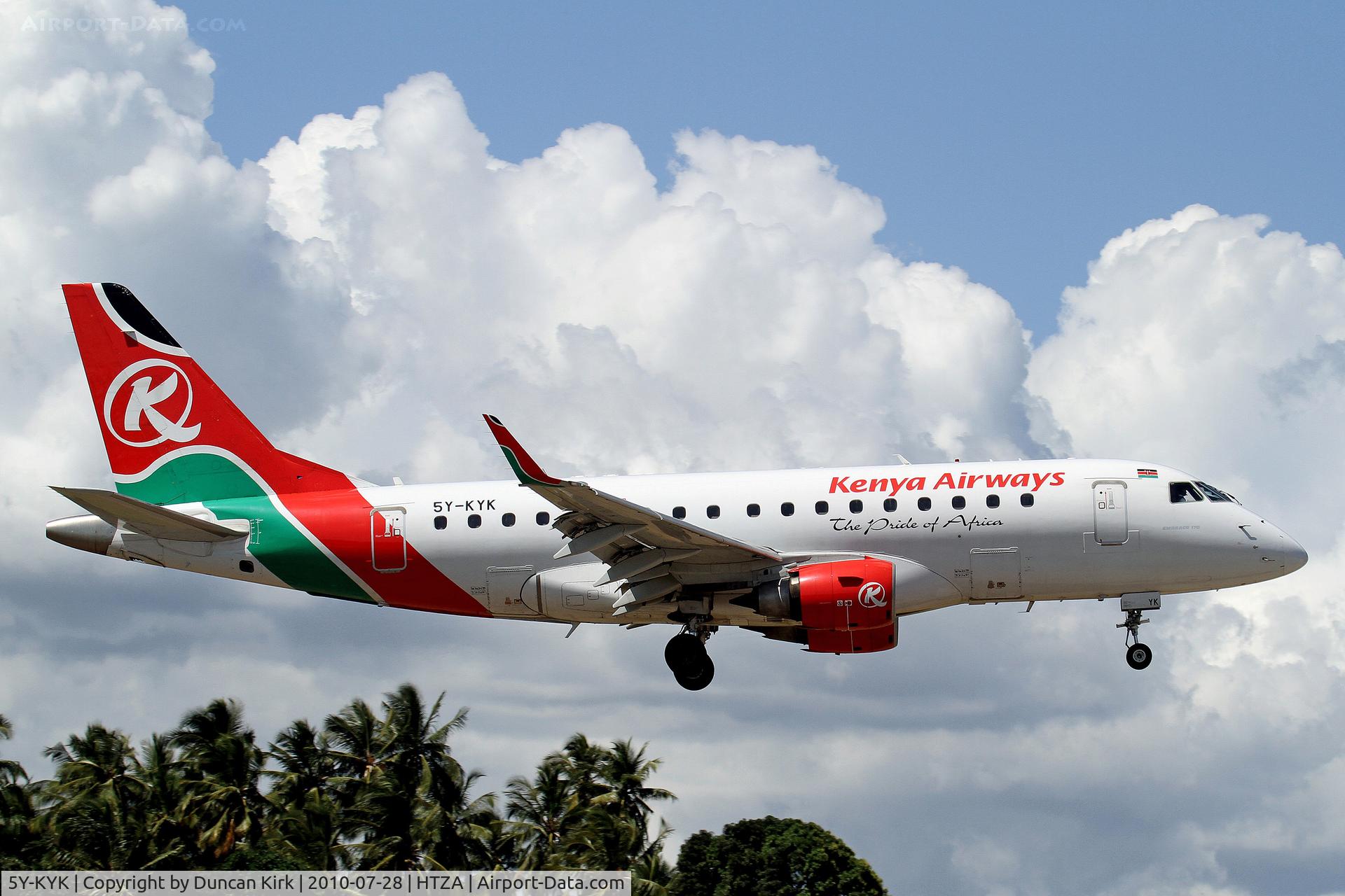 5Y-KYK, 2005 Embraer 170LR (ERJ-170-100LR) C/N 17000111, Nice landing shot at Zanzibar