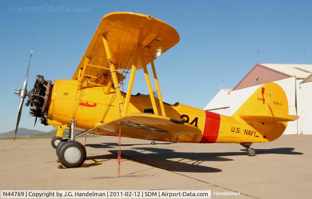 N44769, 1940 Naval Aircraft Factory N3N-3 C/N 2598, at Brown Field CA