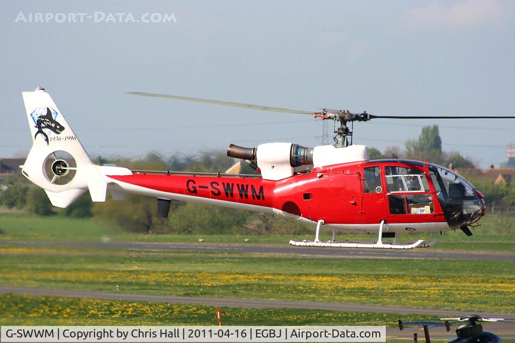 G-SWWM, 1973 Westland SA-341C Gazelle HT2 C/N WA1033, ex Royal Navy XW853, 'Sharks' display team.Now privately owned