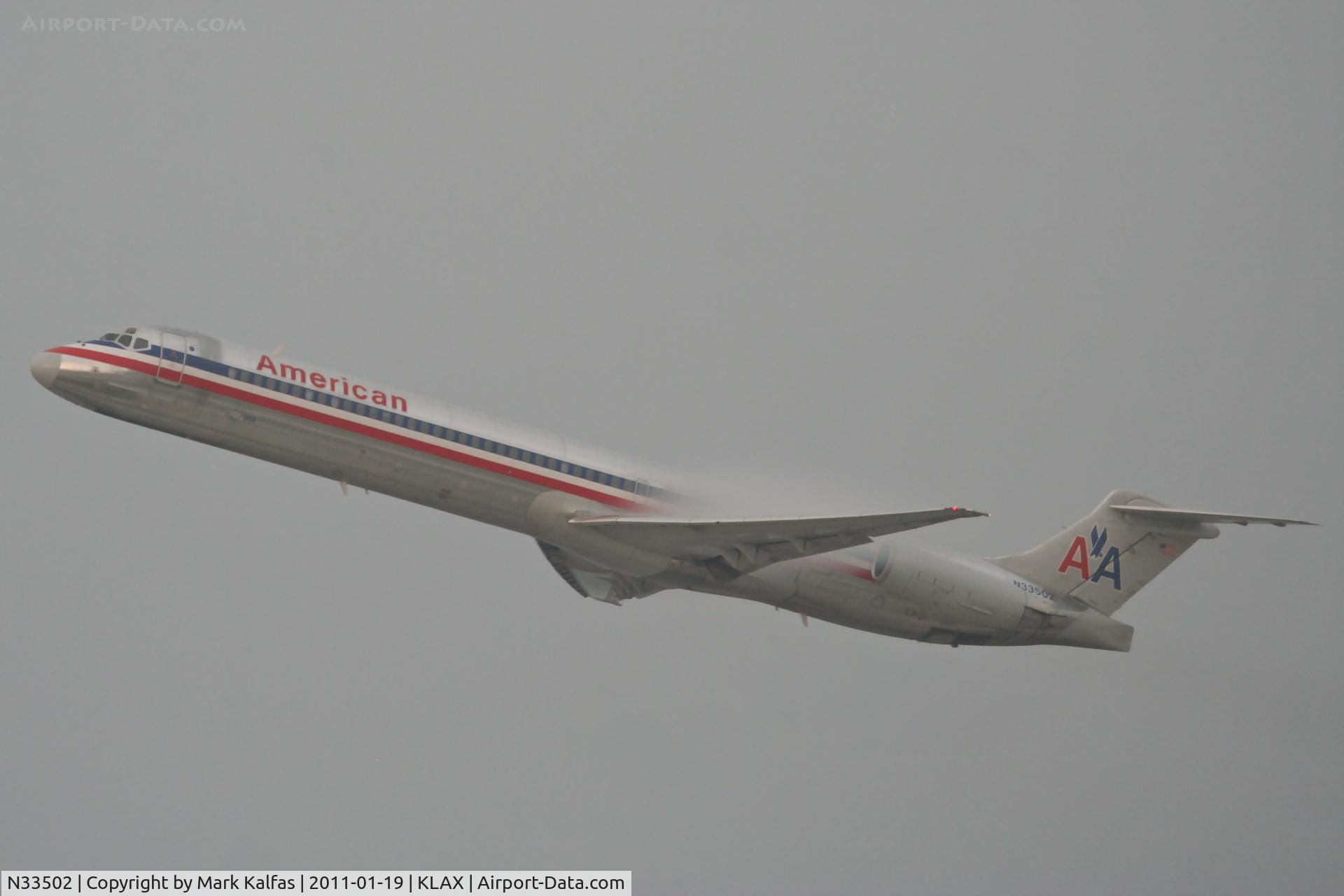 N33502, 1989 McDonnell Douglas MD-82 (DC-9-82) C/N 49739, American Airlines Mcdonnell Douglas DC-9-82, N33502 departing RWY 25R KLAX.