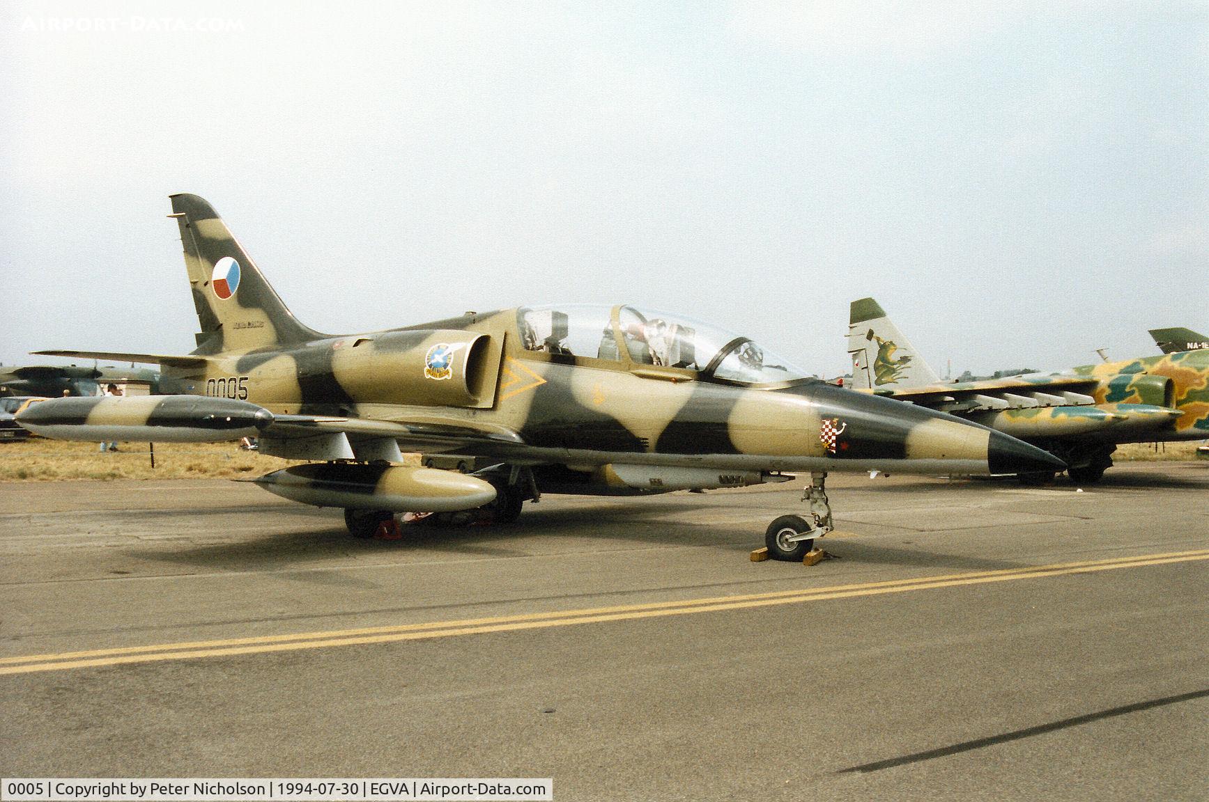 0005, Aero L-39MS Albatros C/N 040005, L-39MS Albatros of 1 Training Regiment Czech Air Force on display at the 1994 Intnl Air Tattoo at RAF Fairford.